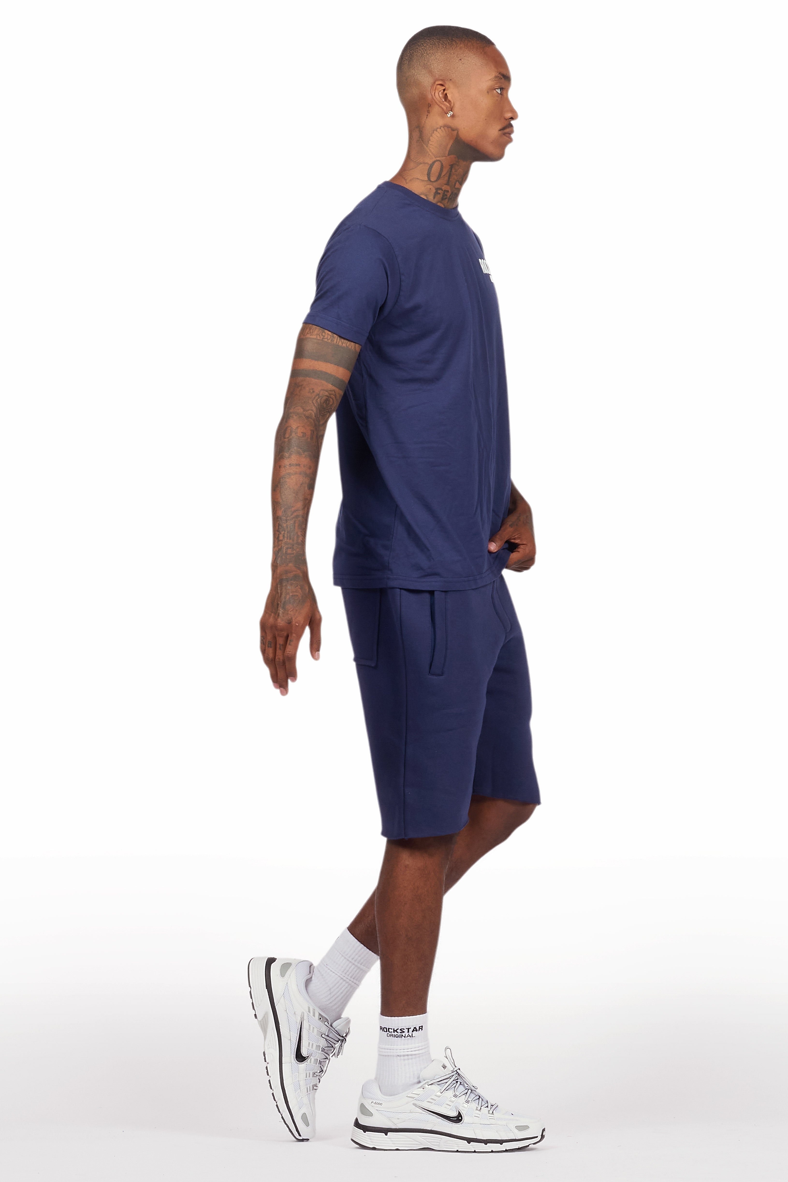 Sana Navy T-Shirt/Raw Edge Short Set