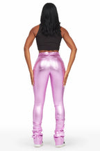 Keyonna Metallic Purple PU Super Stacked Pant