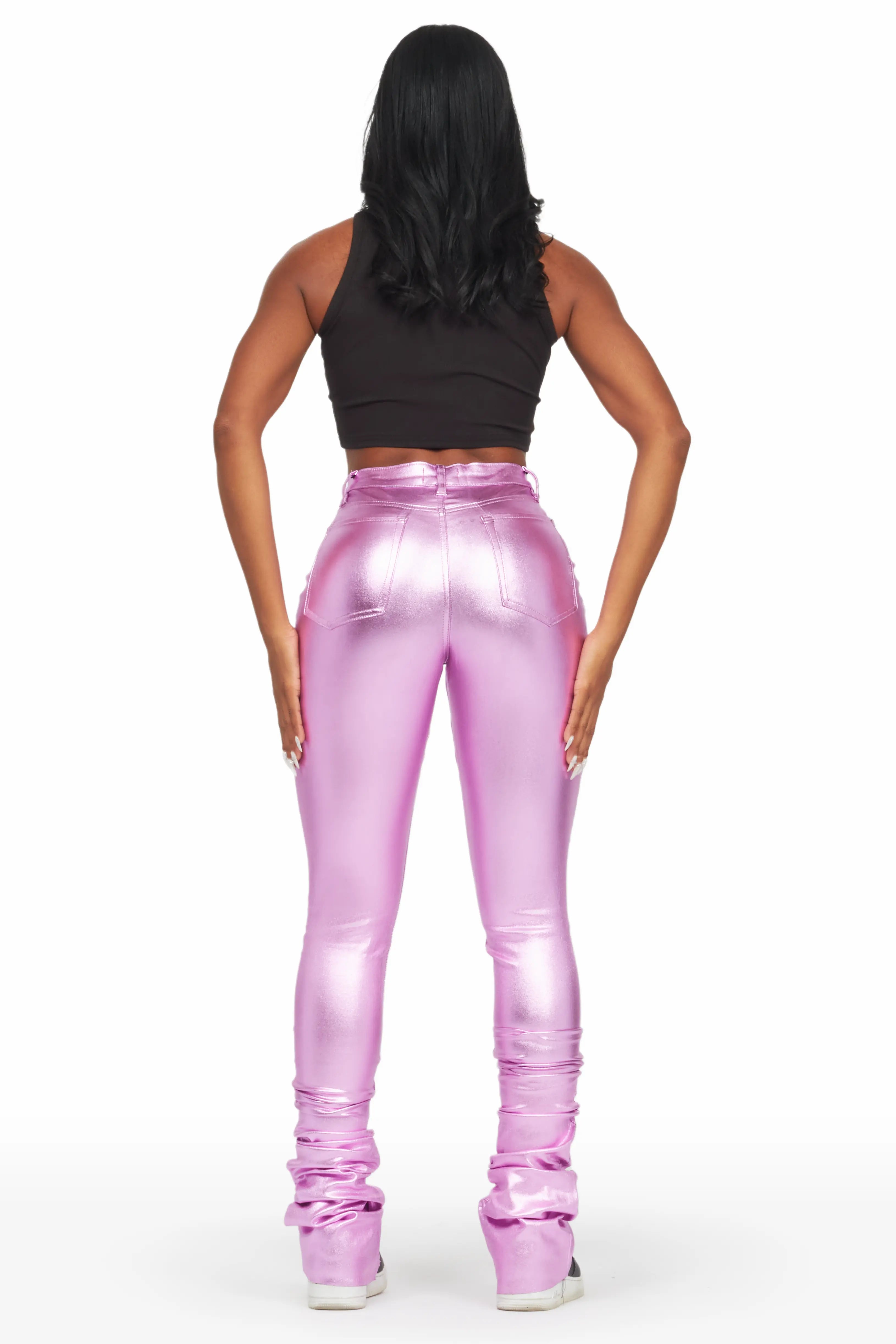 Keyonna Metallic Purple PU Super Stacked Pant