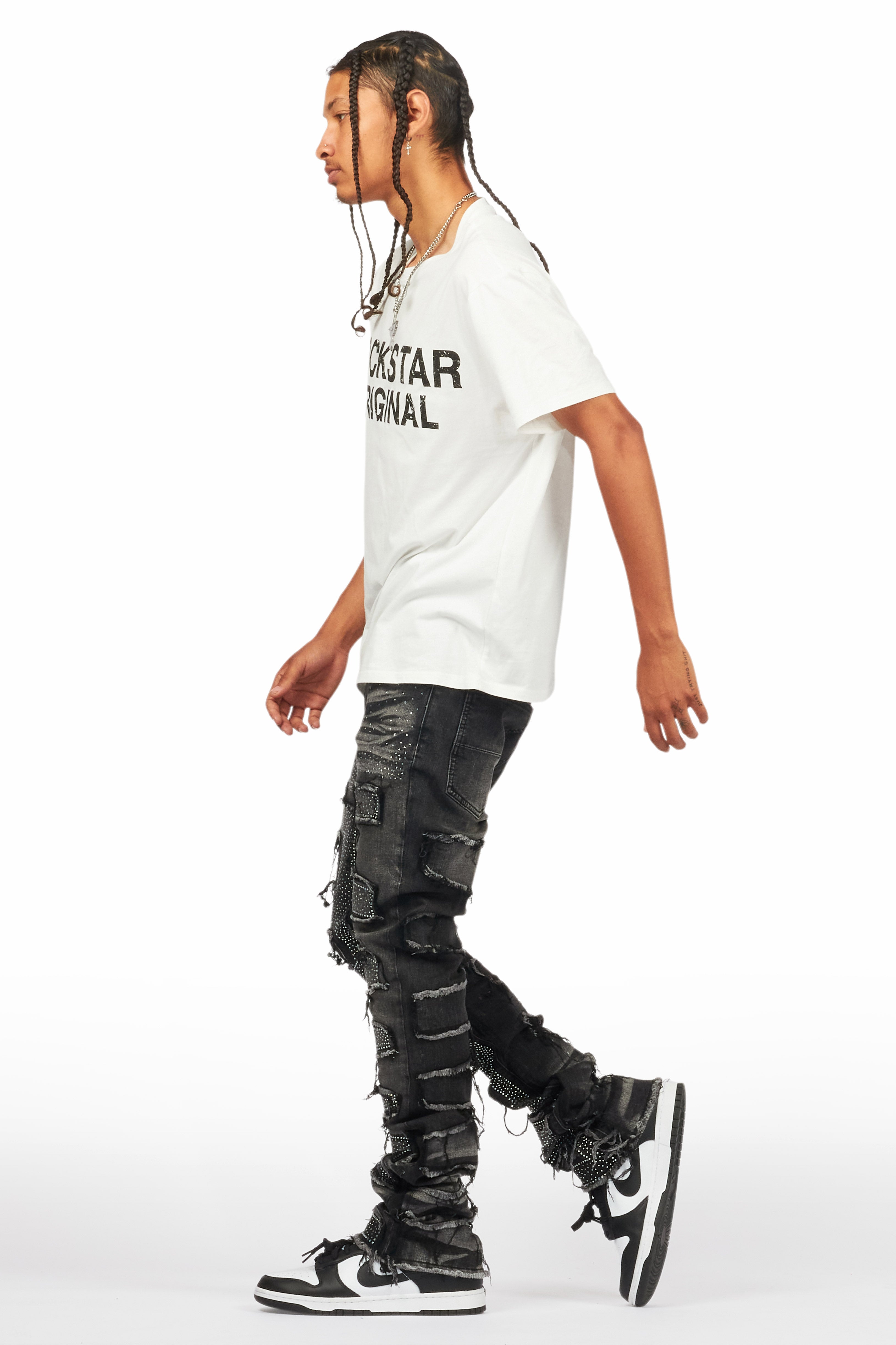 Shake Dark Grey Rhinestone Stacked Flare Jean