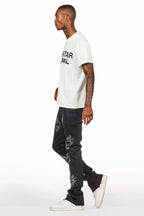 Yari Jet Black Rhinestone Stacked Flare Jean