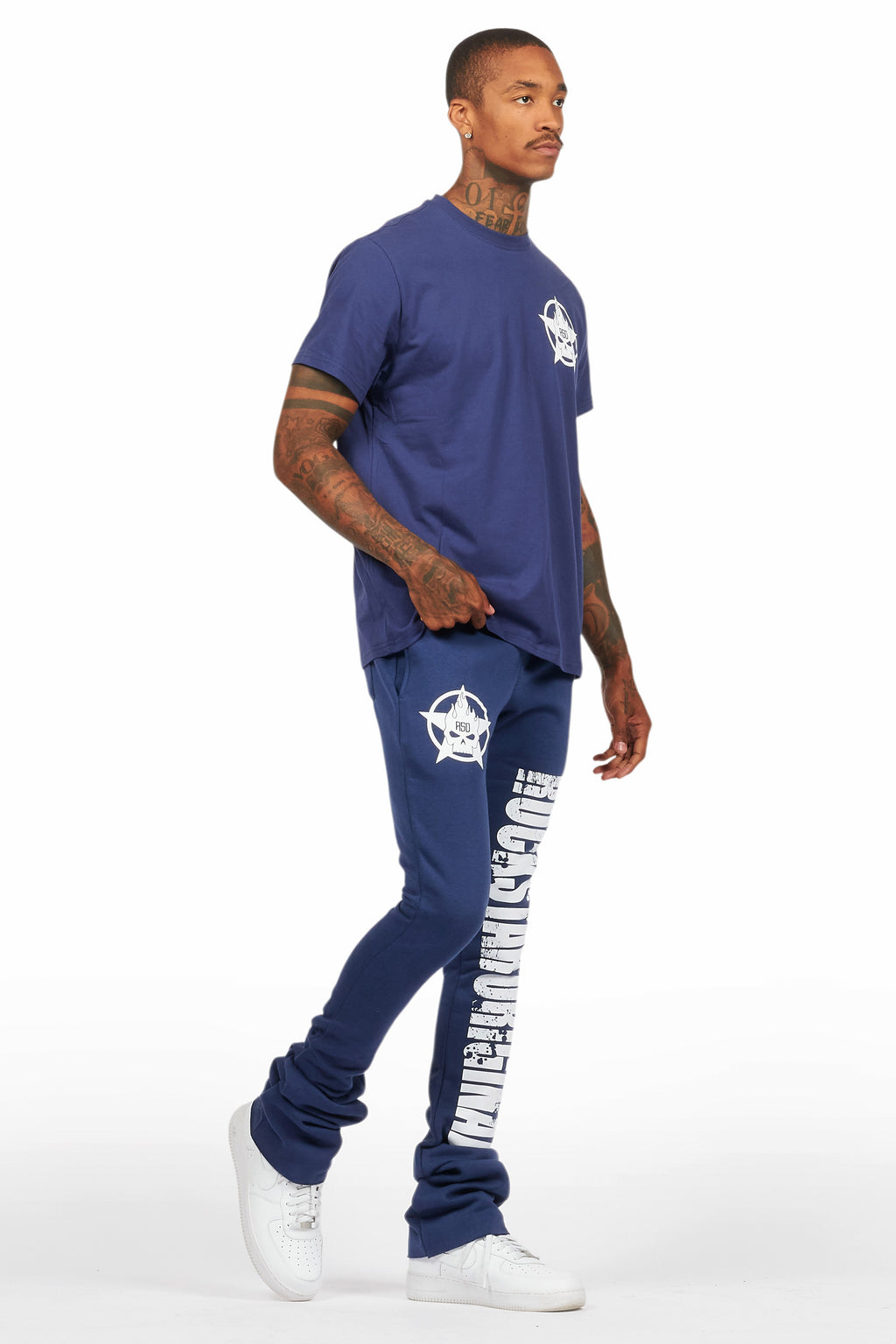 Keve Navy T-Shirt Stacked Flare Track Set