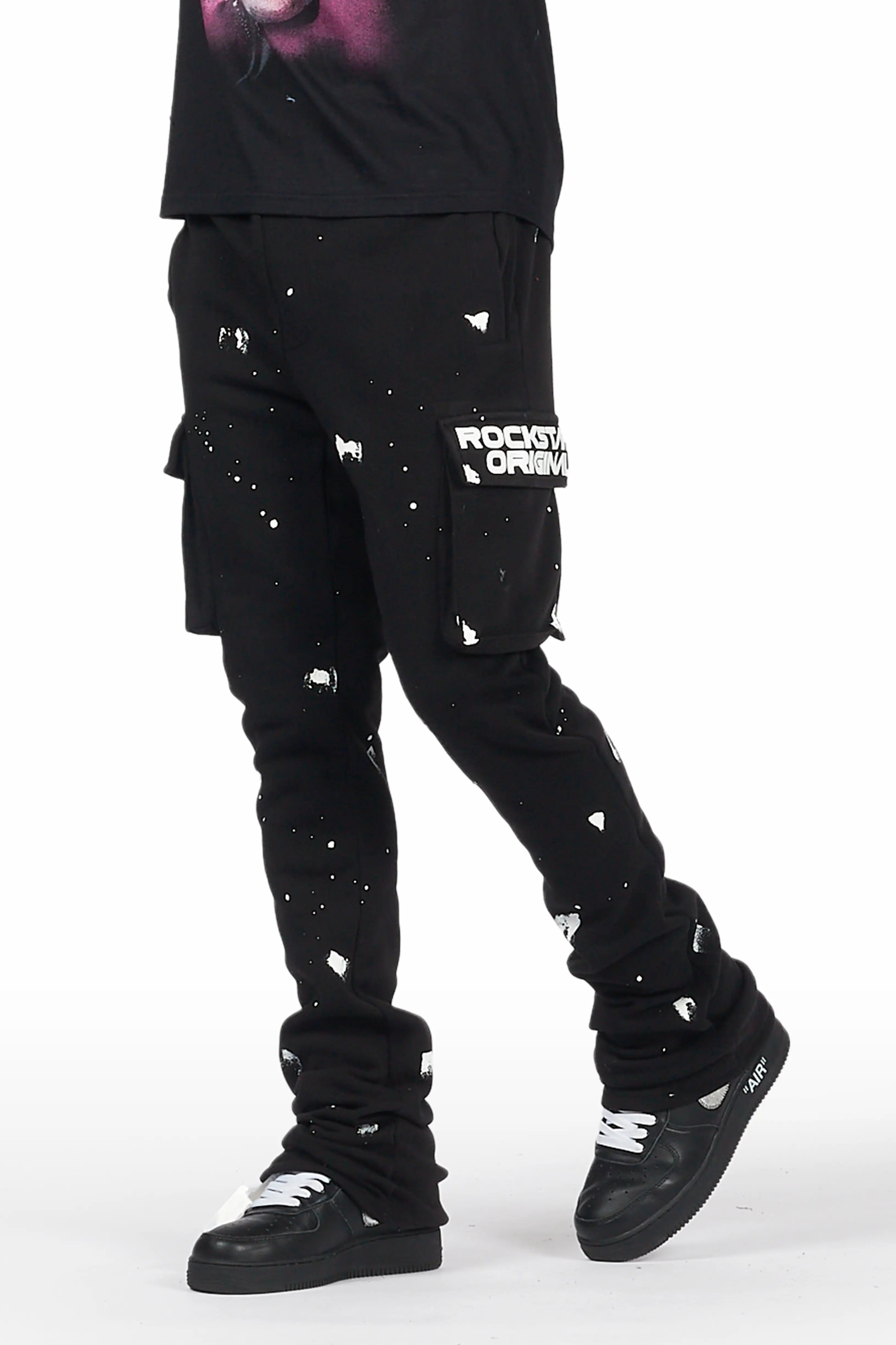 Radko Black Stacked Flare Cargo Pants