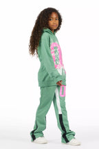 Girls Kammy Sage/Pink Hoodie Stacked Track Set