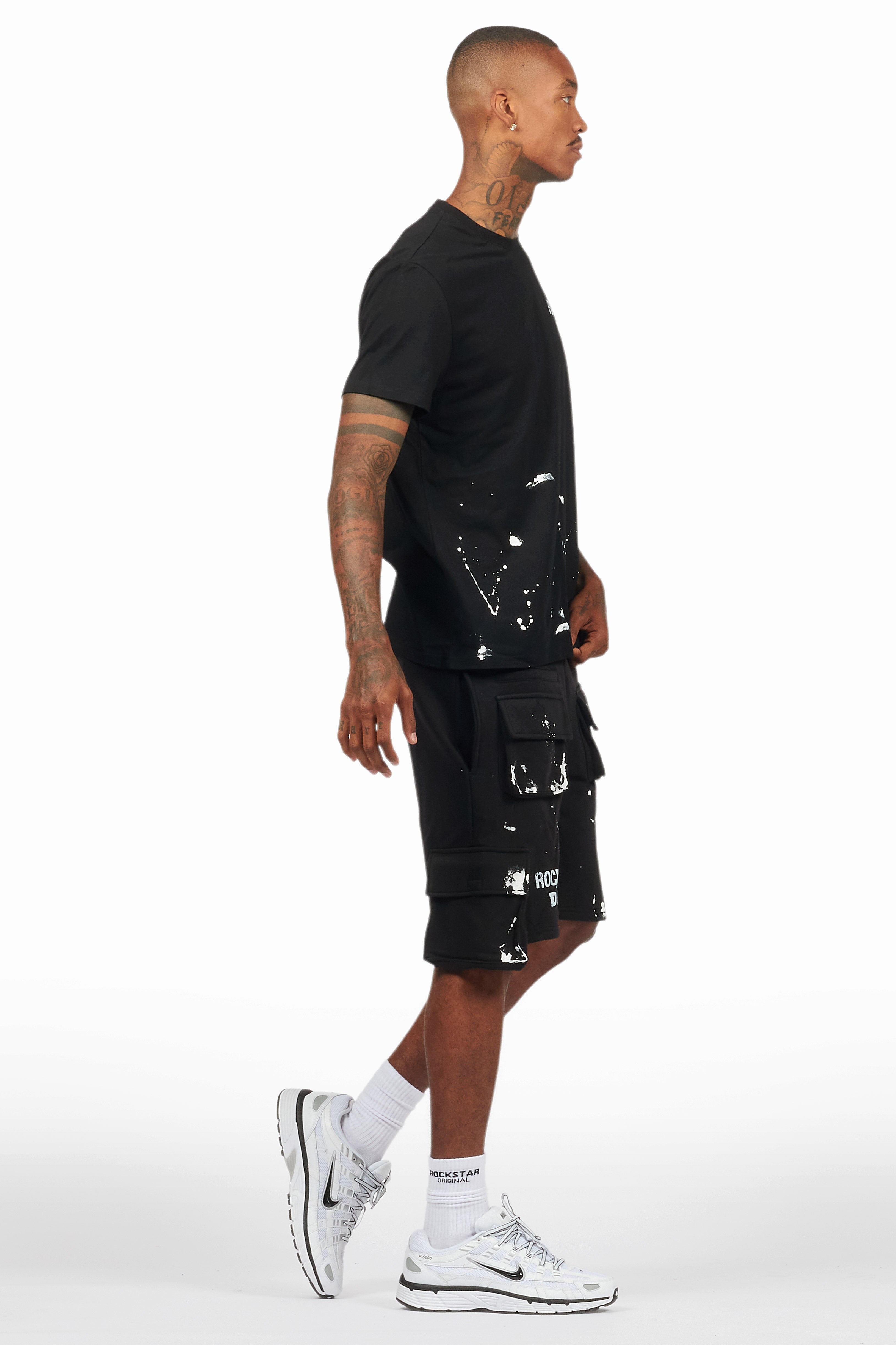 Raffer Black/White T-Shirt Cargo Shorts Set
