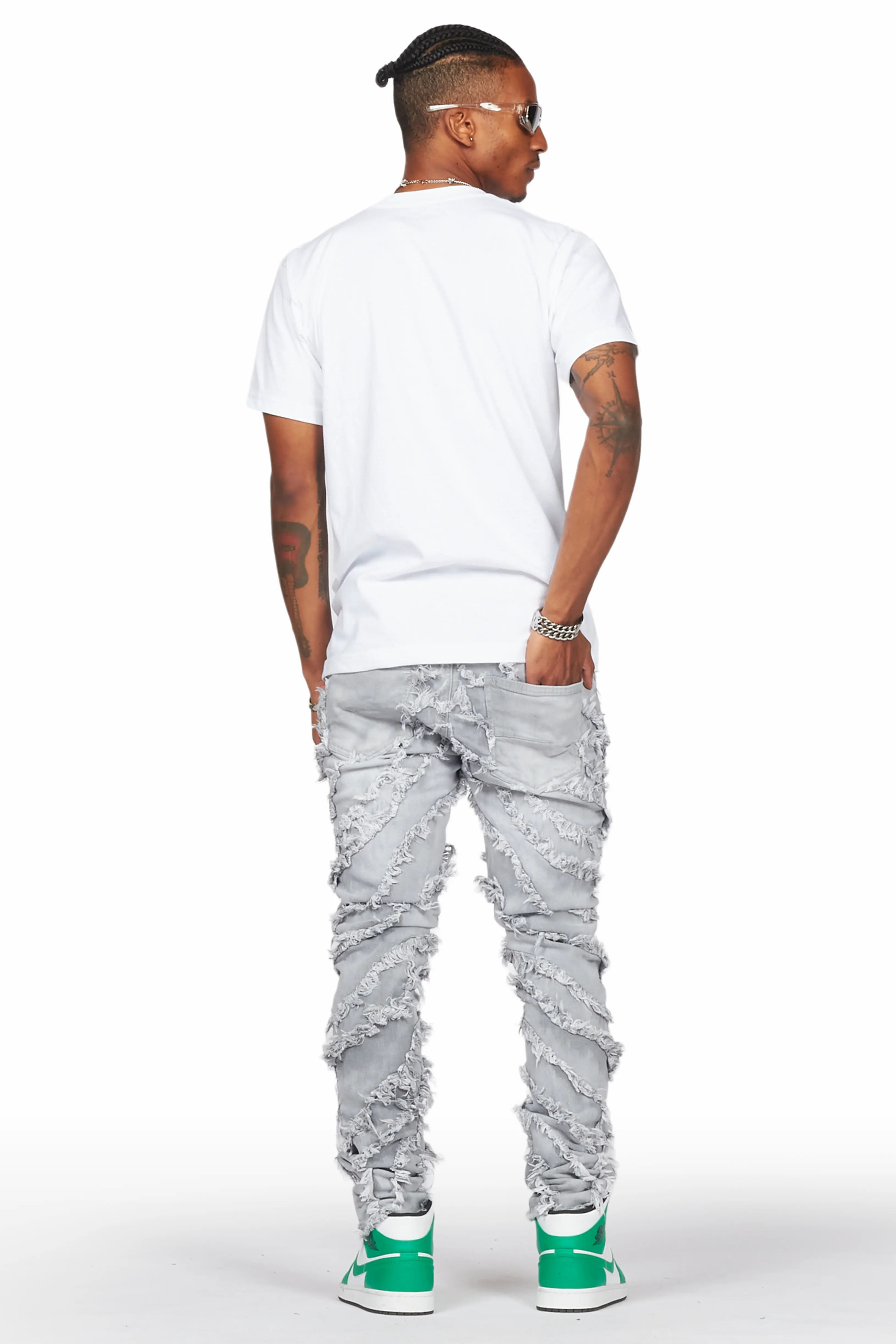 Cadiz Grey Diagonal Patch Skinny Fit Jean