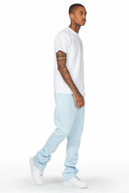 Angelo Sky Blue Patchwork Stacked Flare Pants