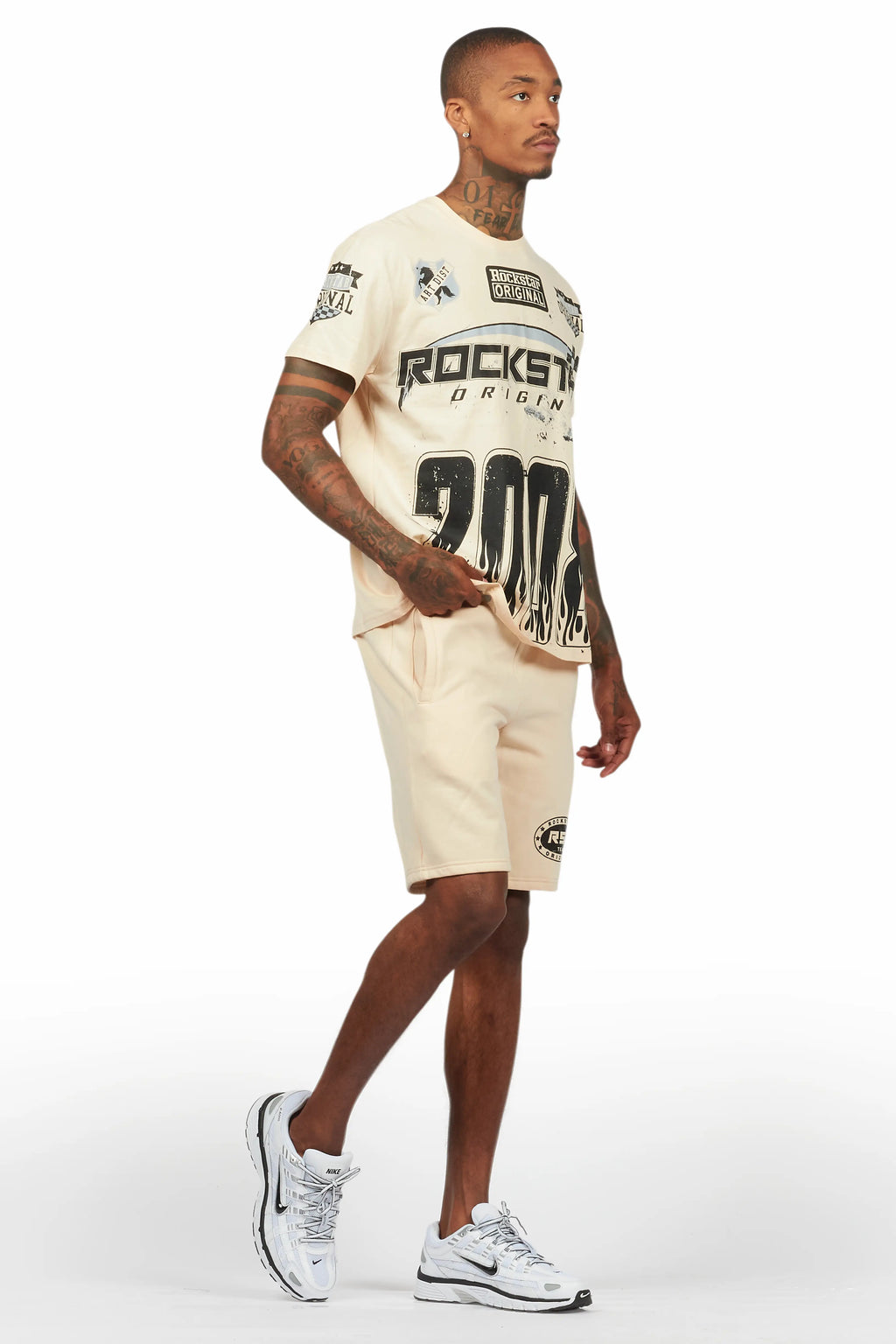 Amos Beige Graphic T-Shirt Short Set