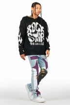 Savage Blue Patchwork Stacked Flare Jean