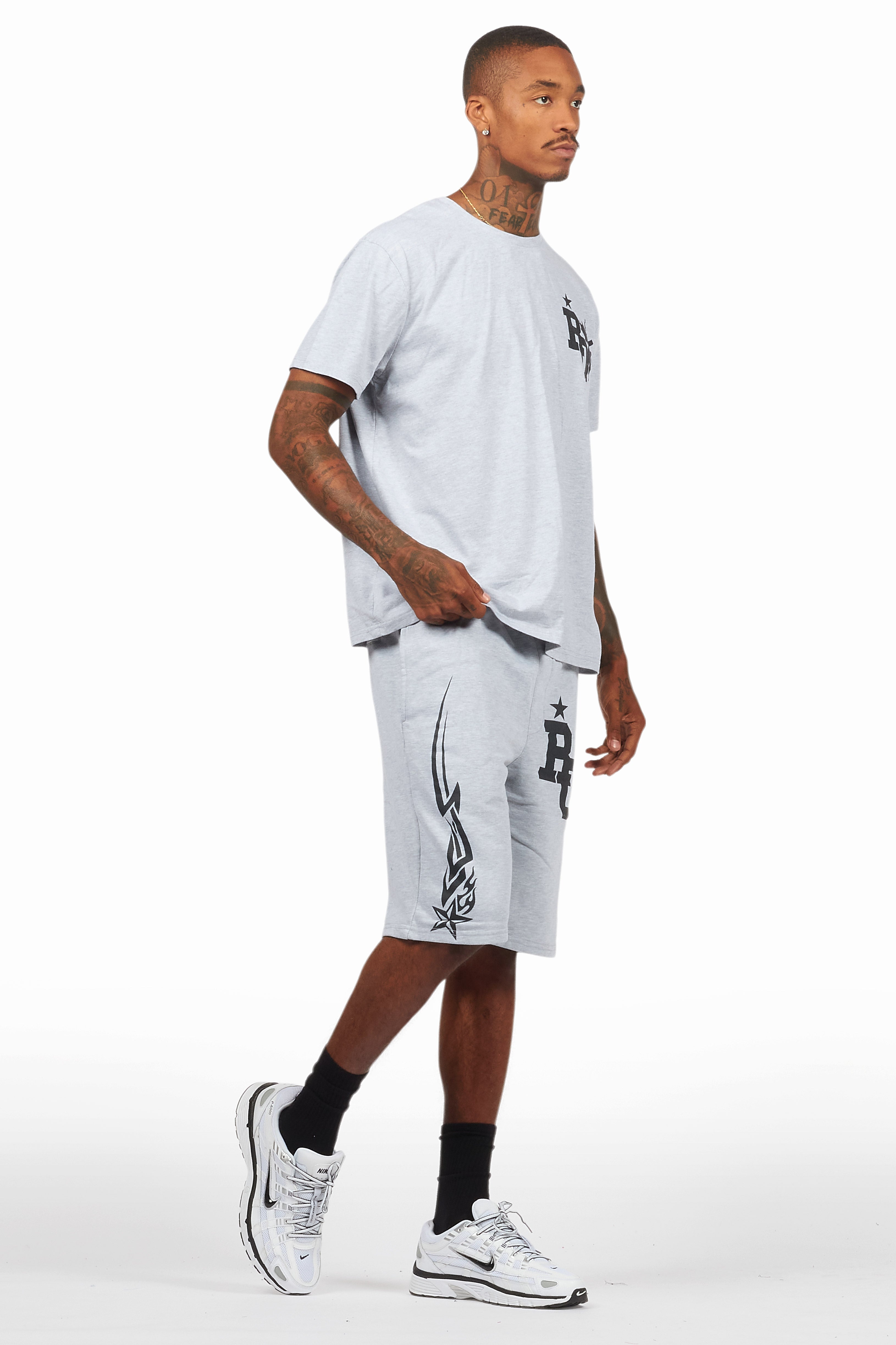 Plutix Heather Grey Graphic T-Shirt Short Set