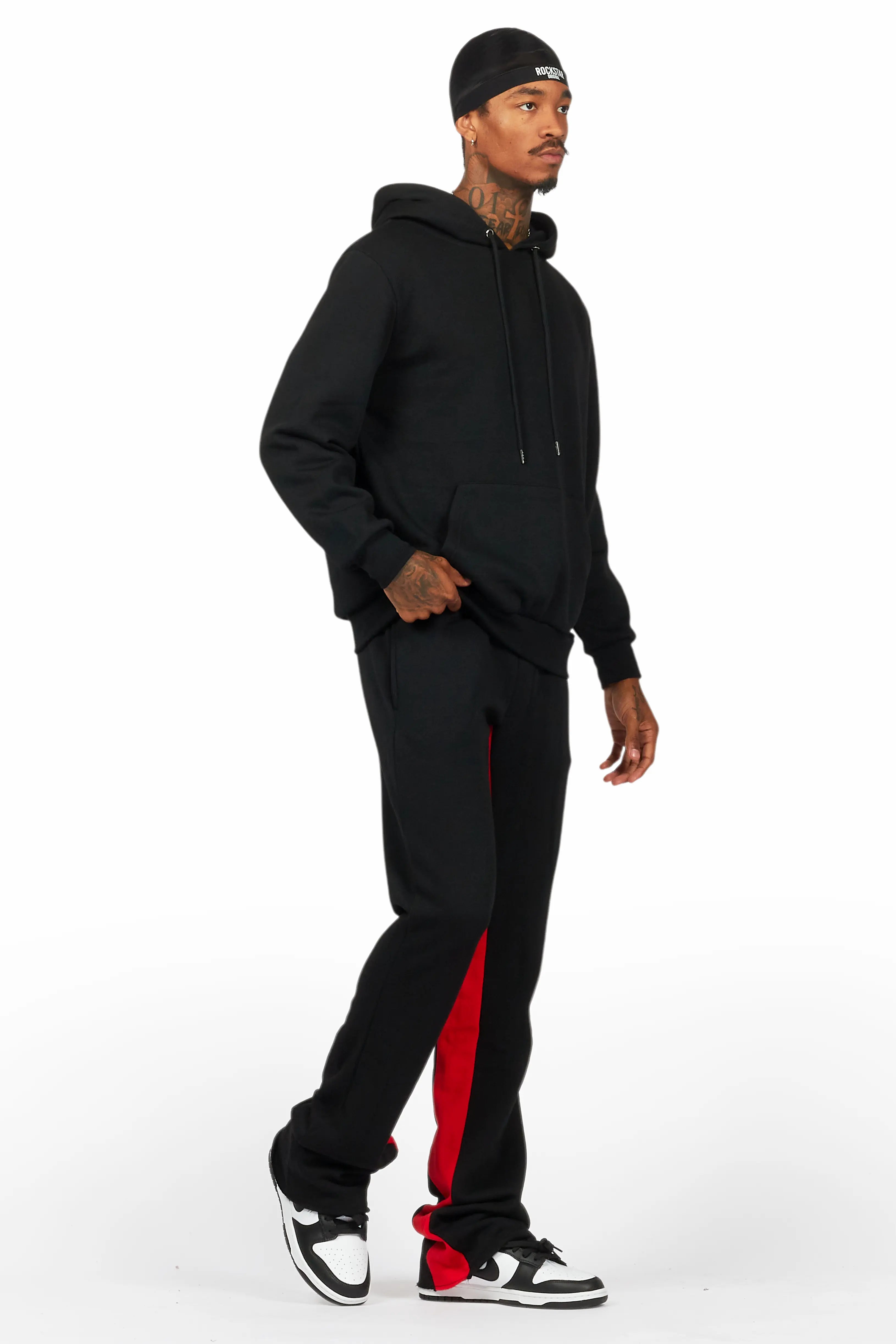 Basic Black/Red Hoodie/Baggy Track Pant Set