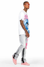 Raivo Heather Grey Graphic Stacked Flare Pant