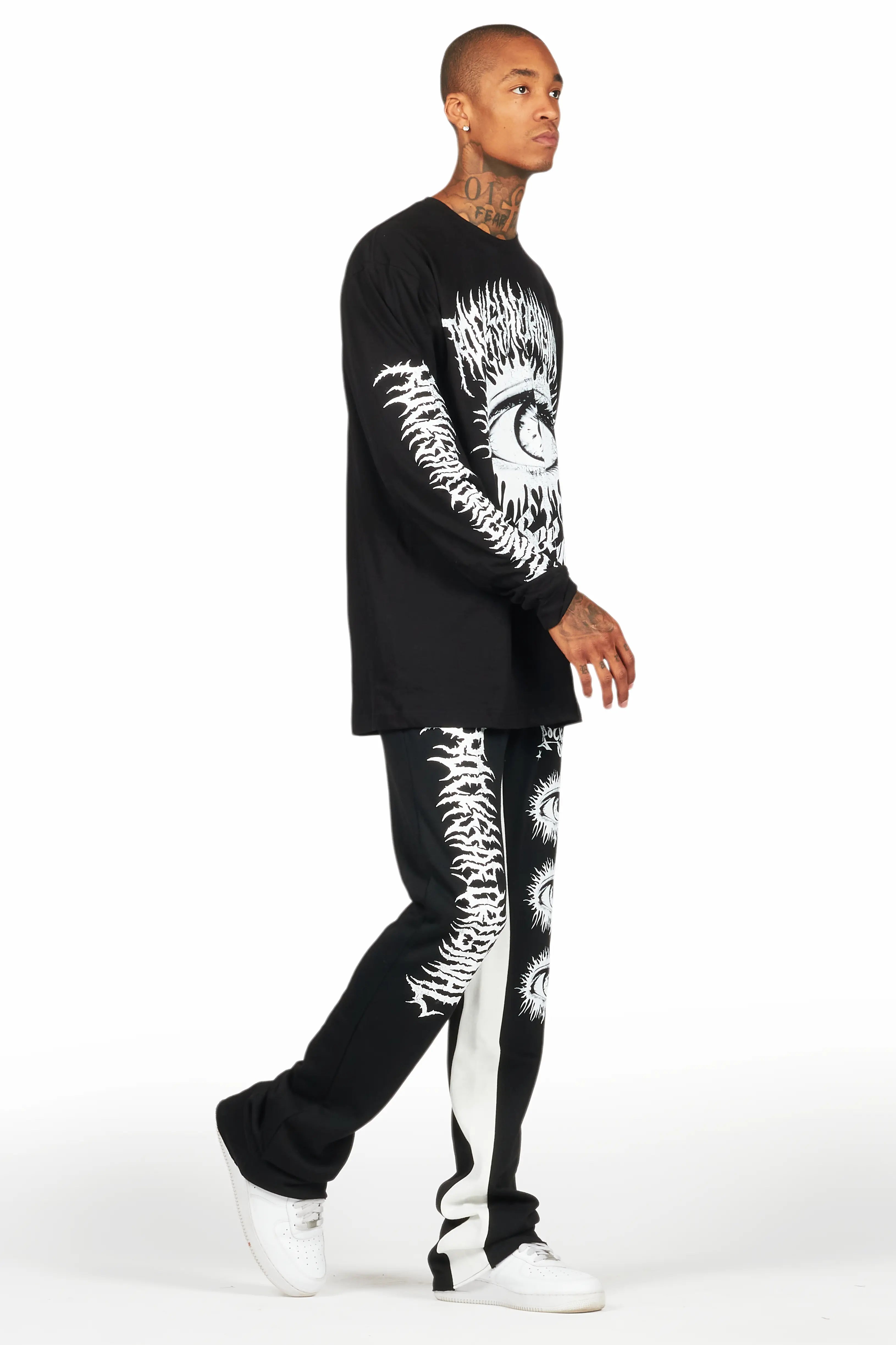 All Seeing Eyes Black/White Long Sleeve T-Shirt/Baggy Pant Set