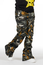 Boys Waage Black Tree Camo Stacked Flare Cargo Jean