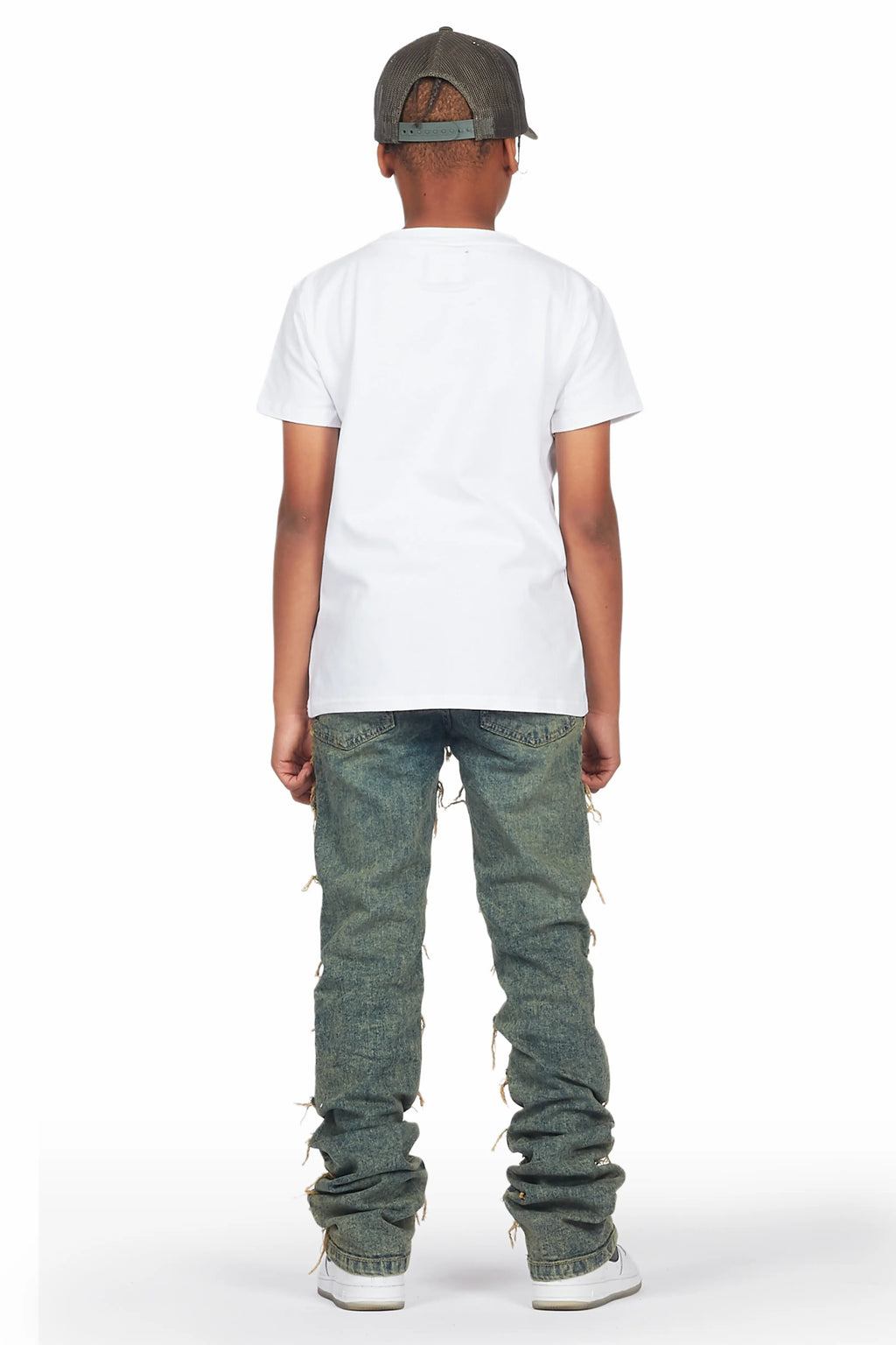 Boys Niaz White T-Shirt/Skinny Stacked Flare Jean Set