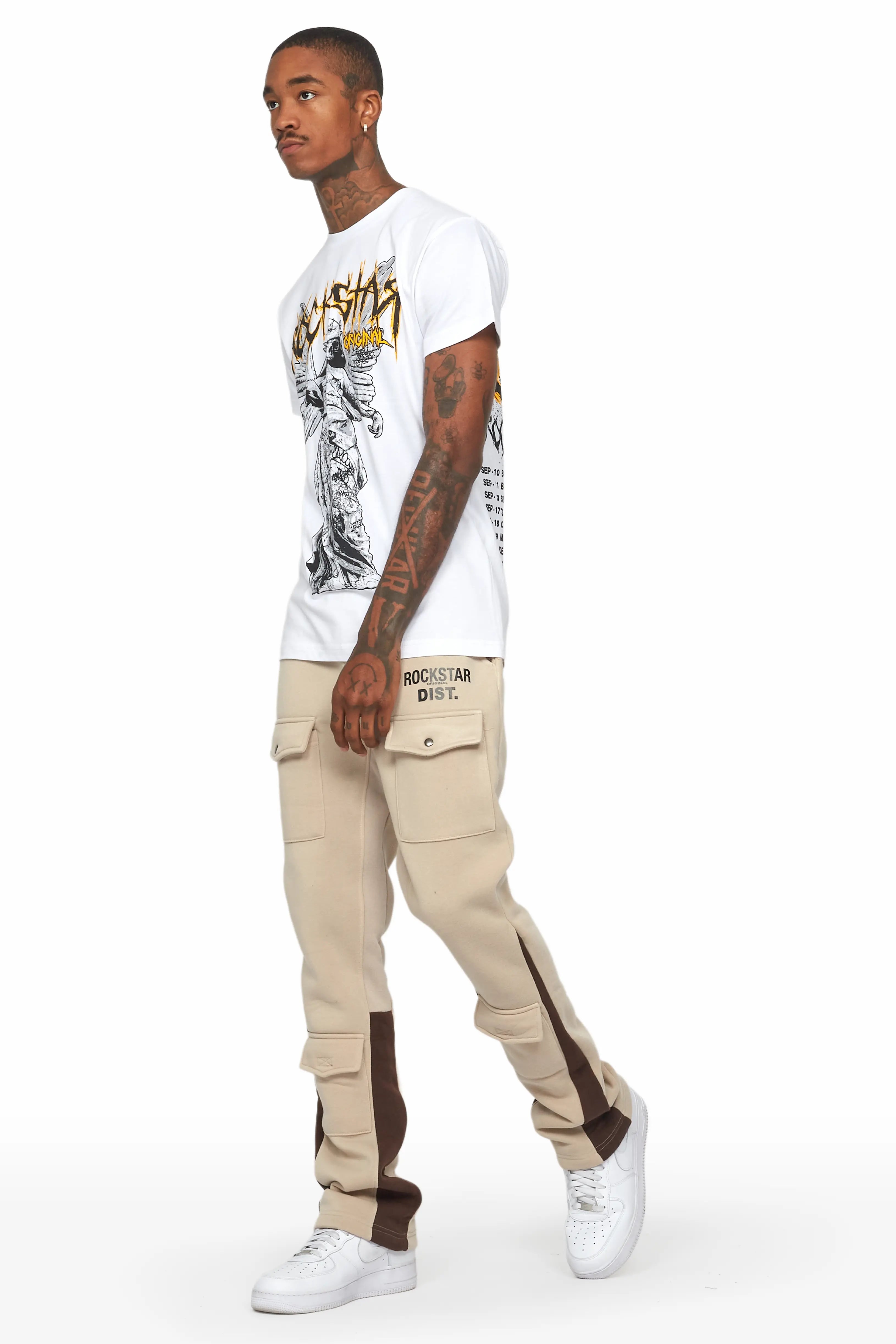 Joncarlo Taupe Stacked Flare Track Pant