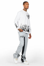 Bubble White/Grey Long Sleeve T-Shirt/Baggy Pant Set