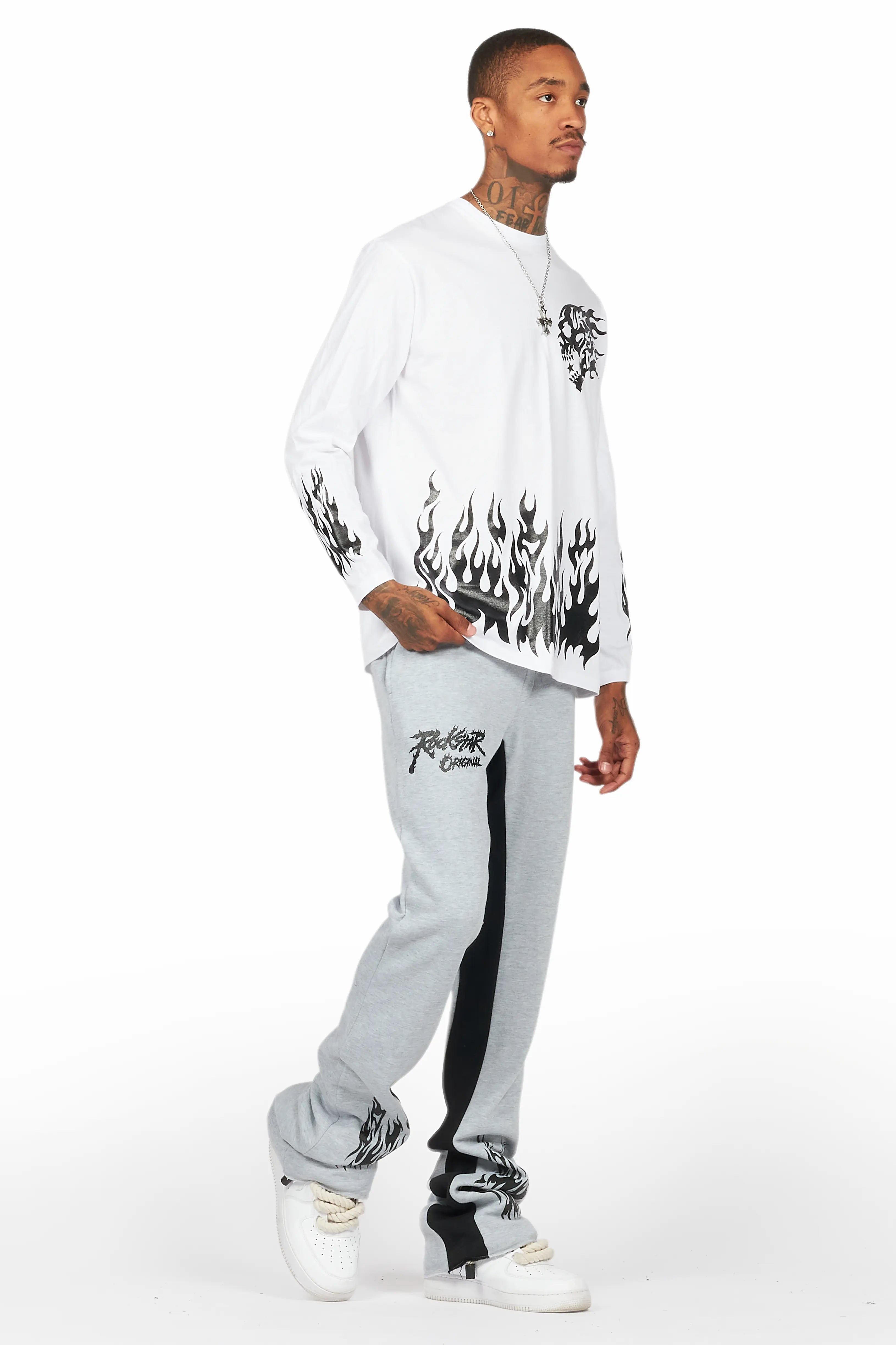 Bubble White/Grey Long Sleeve T-Shirt/Baggy Pant Set