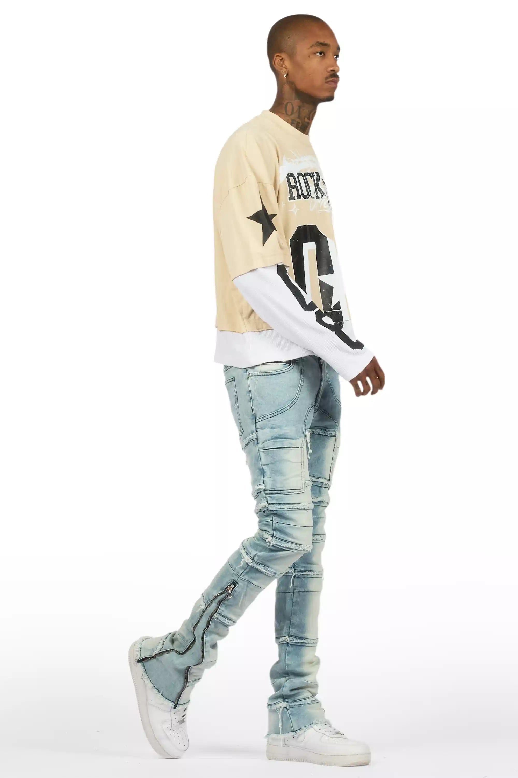 Horado Light Blue Wash Stacked Flare Jean