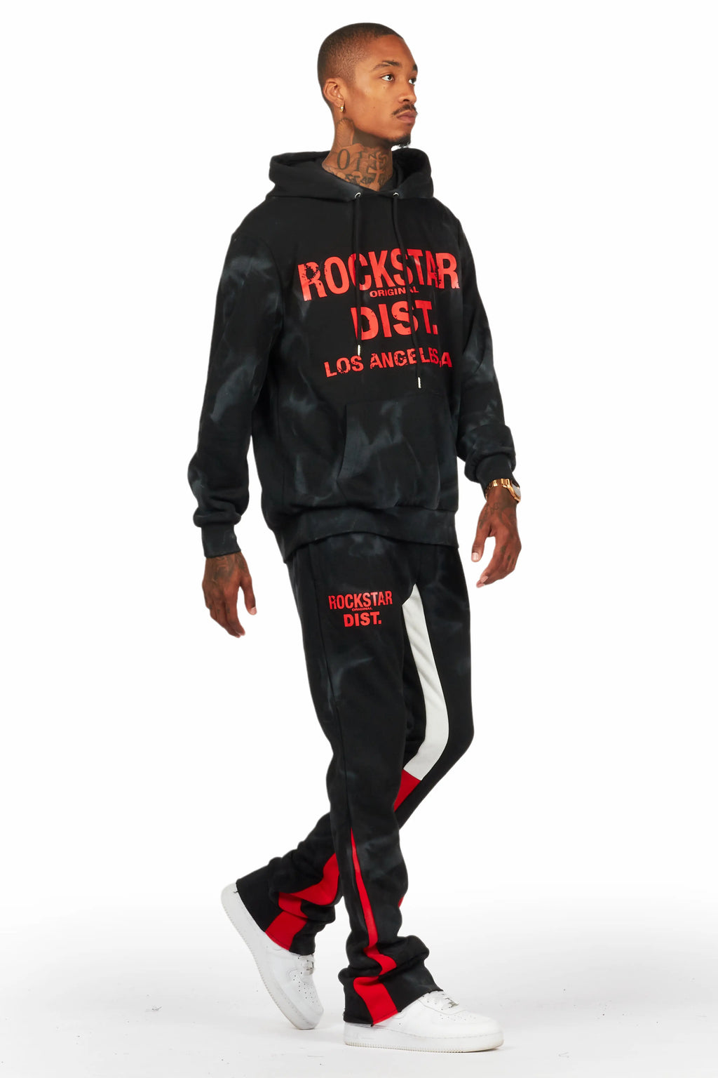 Nelly Black/Red Hoodie Stacked Flare Track Set