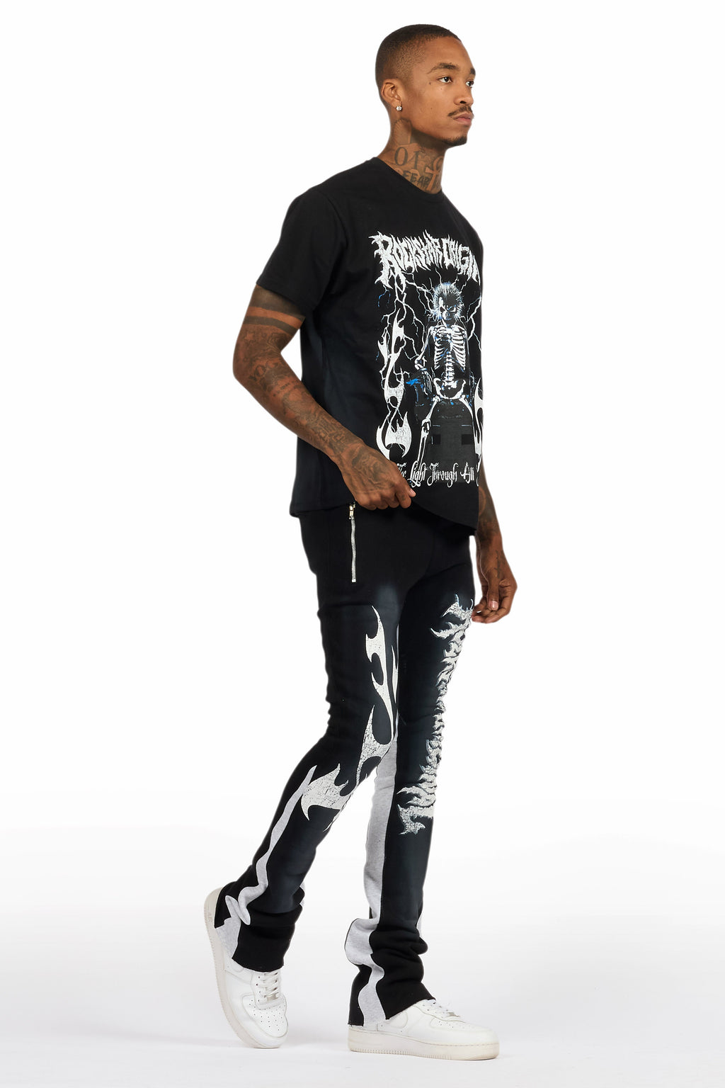 Deathrow Black T-Shirt/Stacked Flare Pant Set