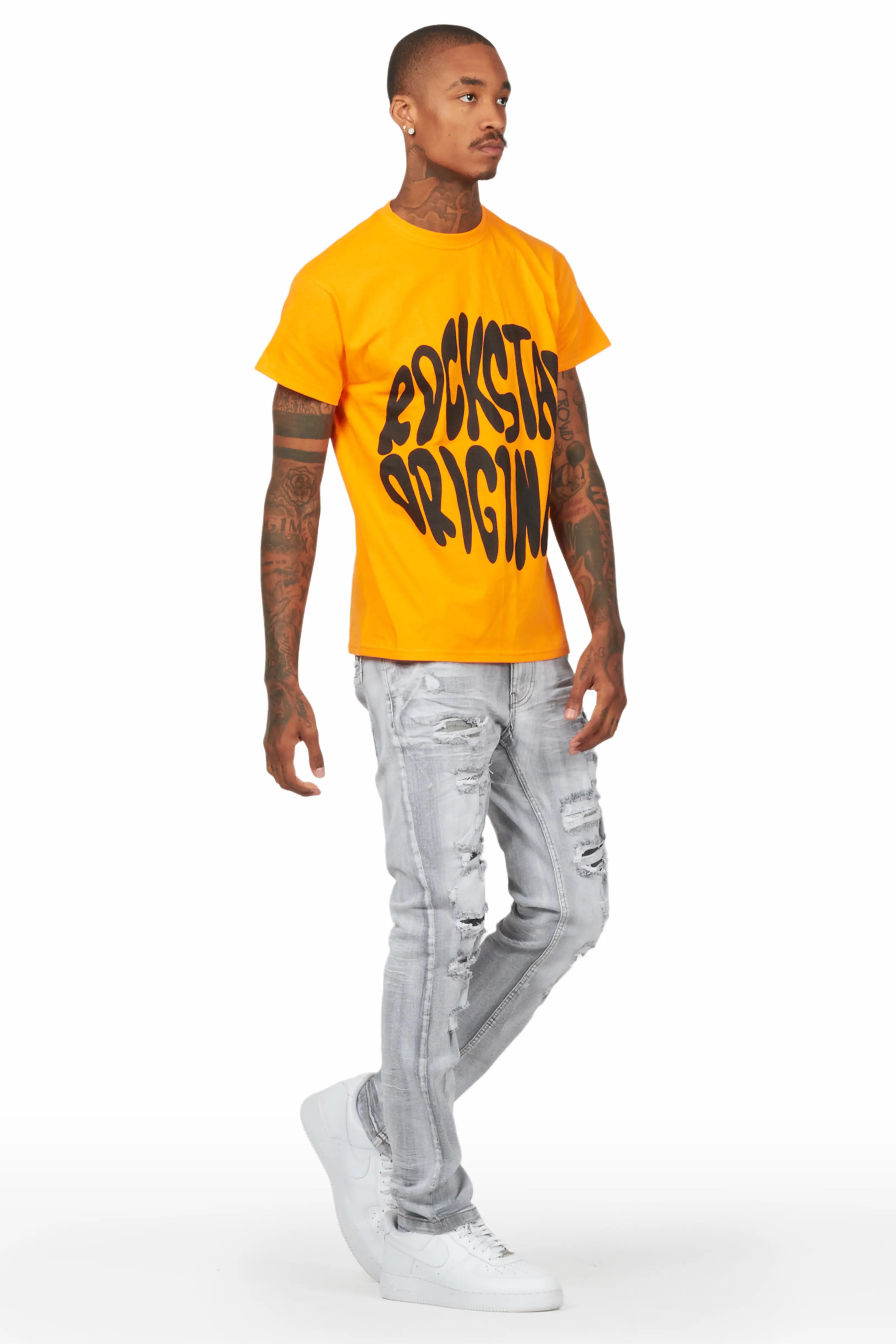 Gaines Light Grey Ripped Slim Straight Jean