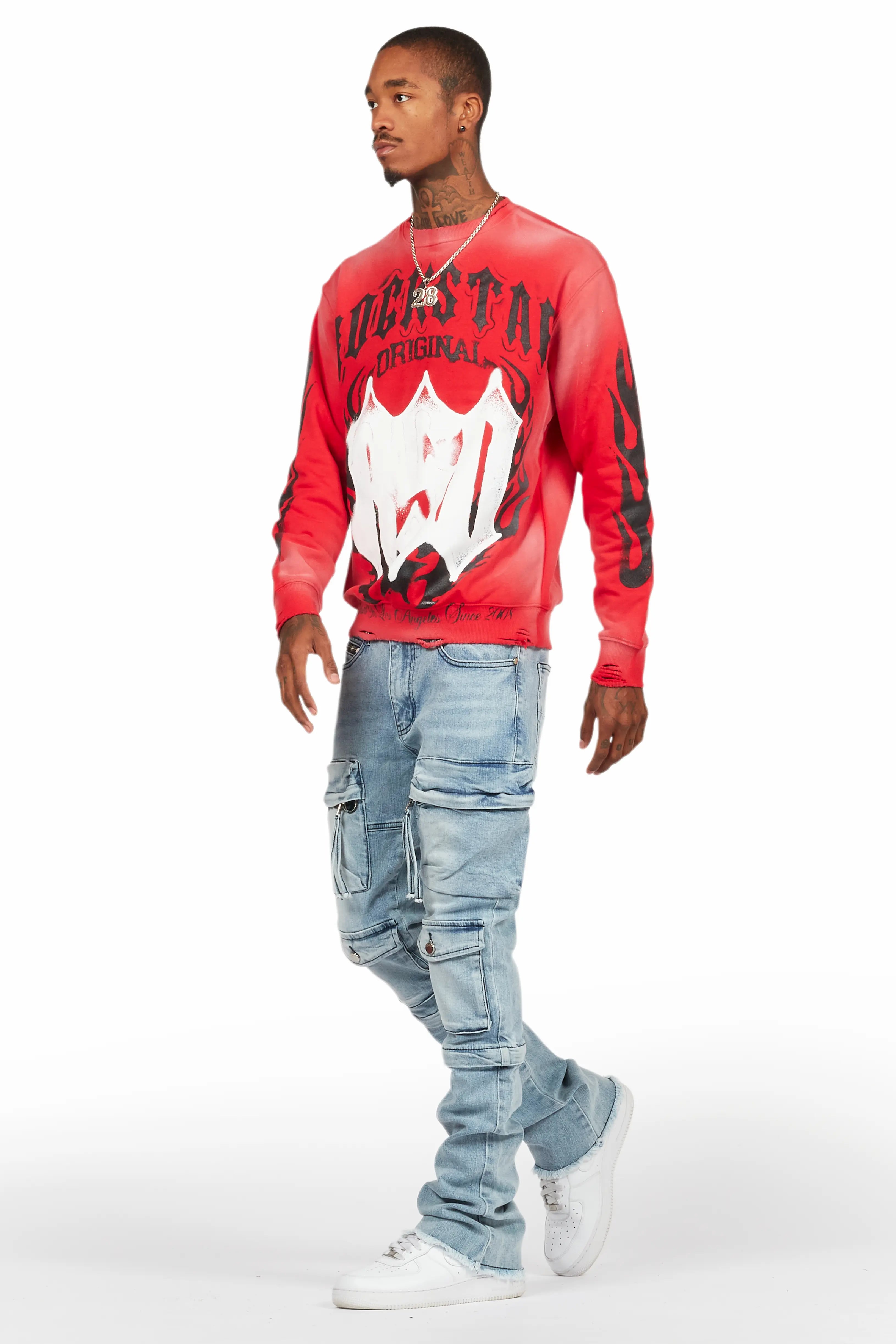 Jan Blue Stacked Flare Cargo Jean