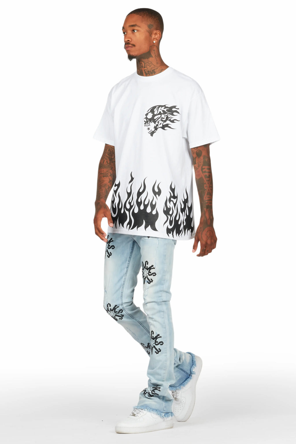 Neige Blue/ Black Graphic Stacked Flare Jean