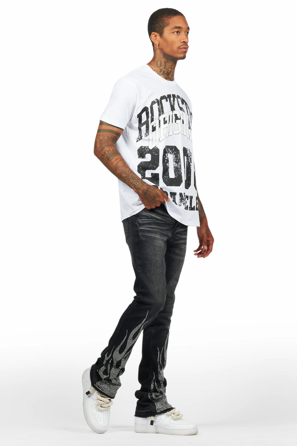 Samba Dark Grey Rhinestone Stacked Flare Jean