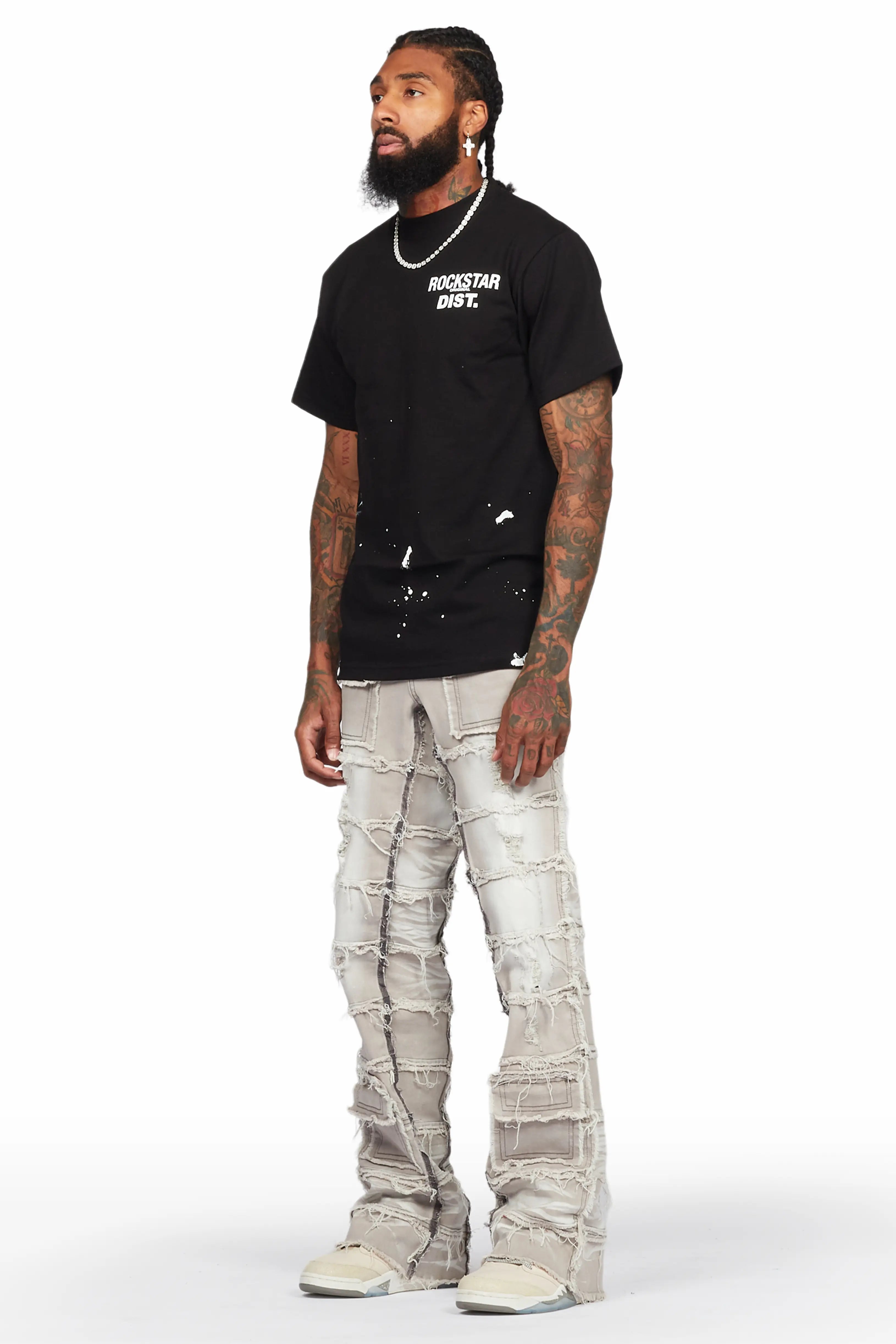 Taimo Grey Baggy Cargo Stacked Jean