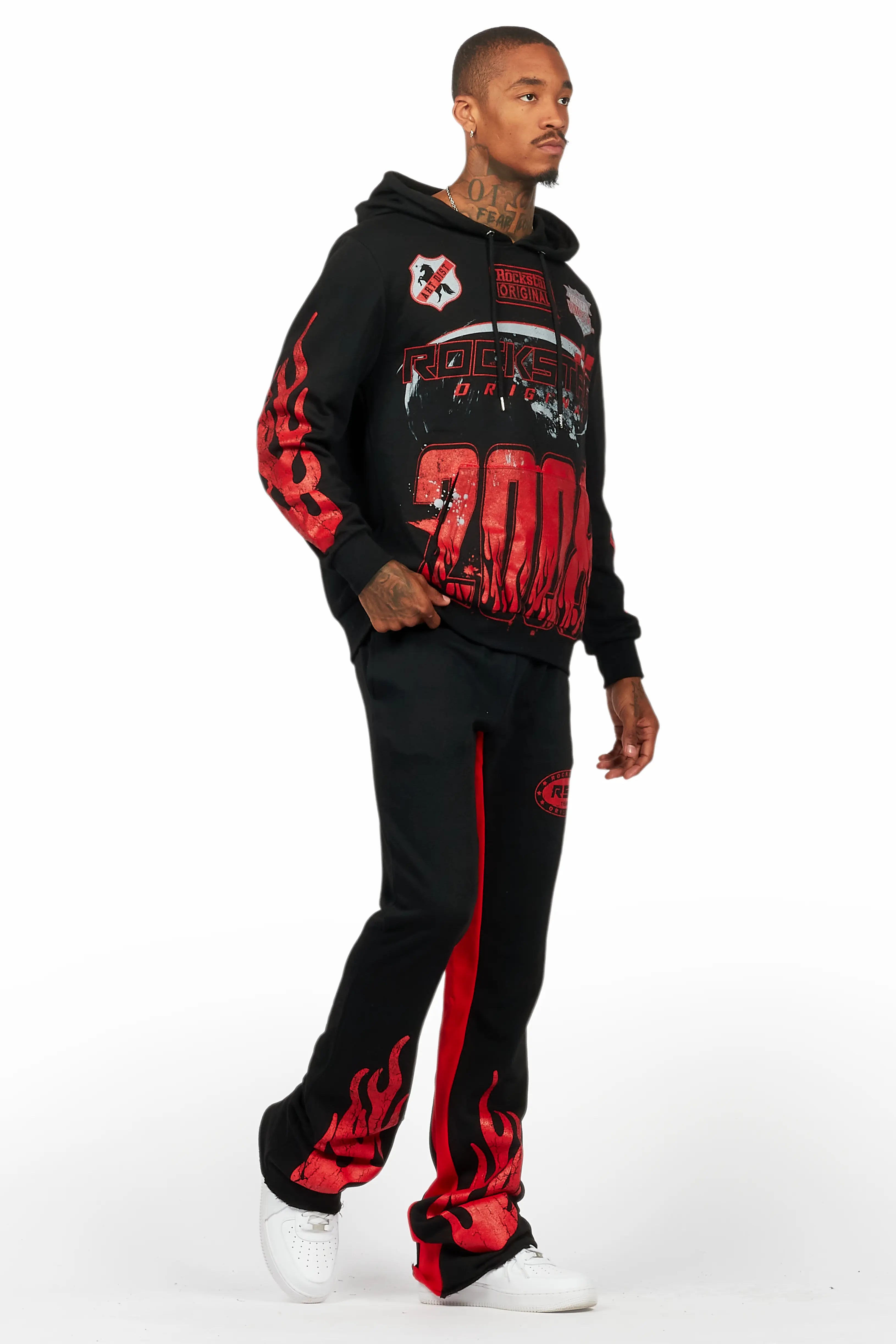 Amos Black/Red Hoodie/Baggy Track Pant Set