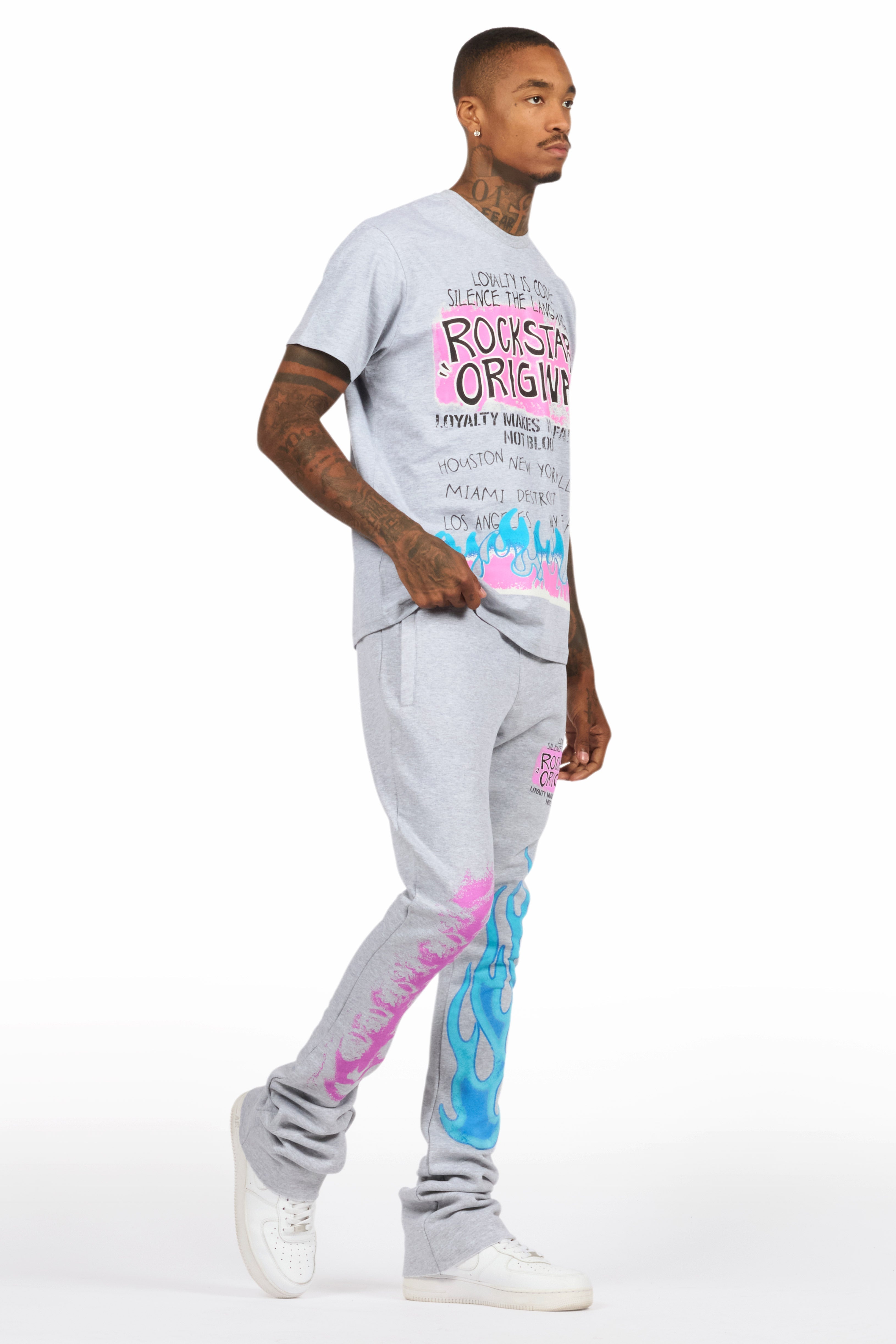 Beno Heather Grey T-Shirt/Stacked Flare Track Set