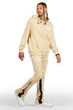 Raffer Beige Hoodie/Stacked Flare Pant Set