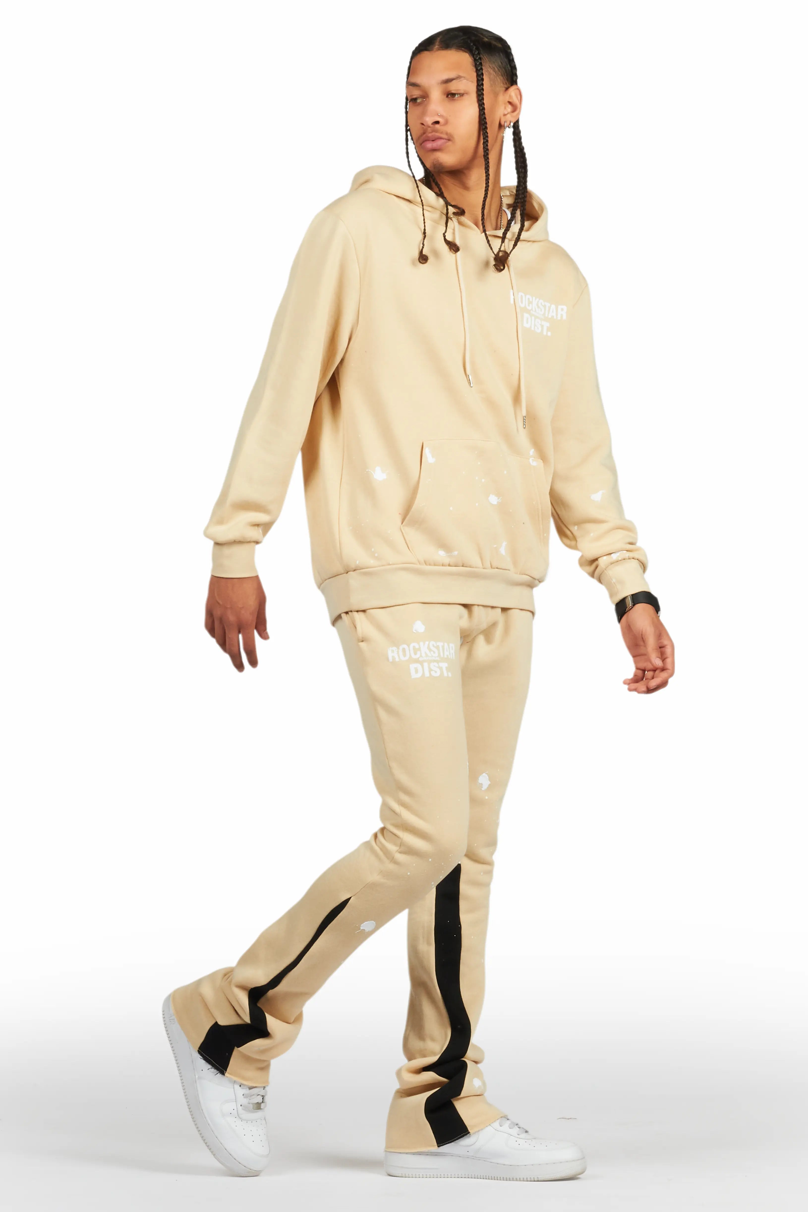 Raffer Beige Hoodie/Stacked Flare Pant Set