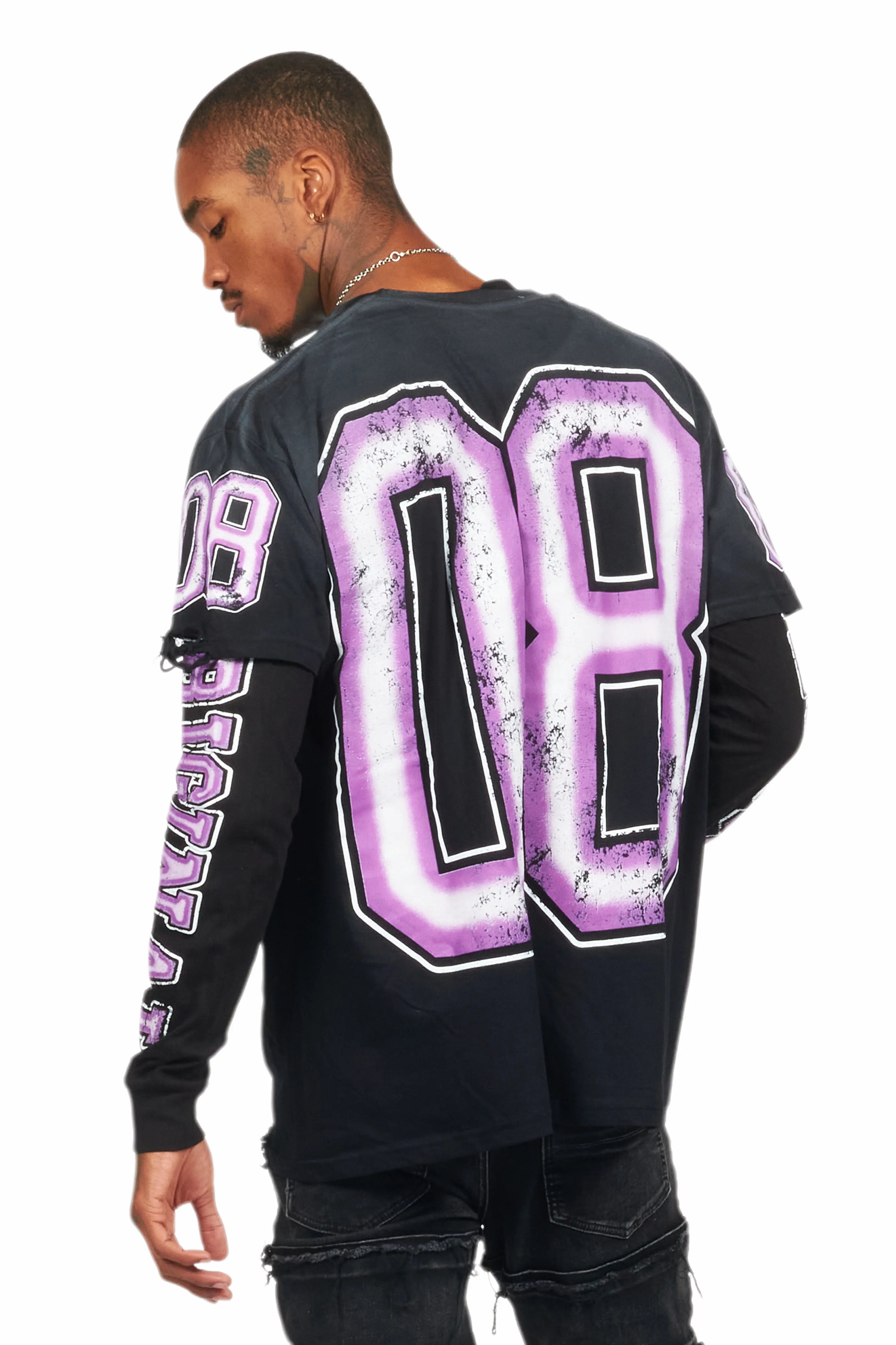 Fields Black/Purple Double Layer Long Sleeve Graphic T-Shirt