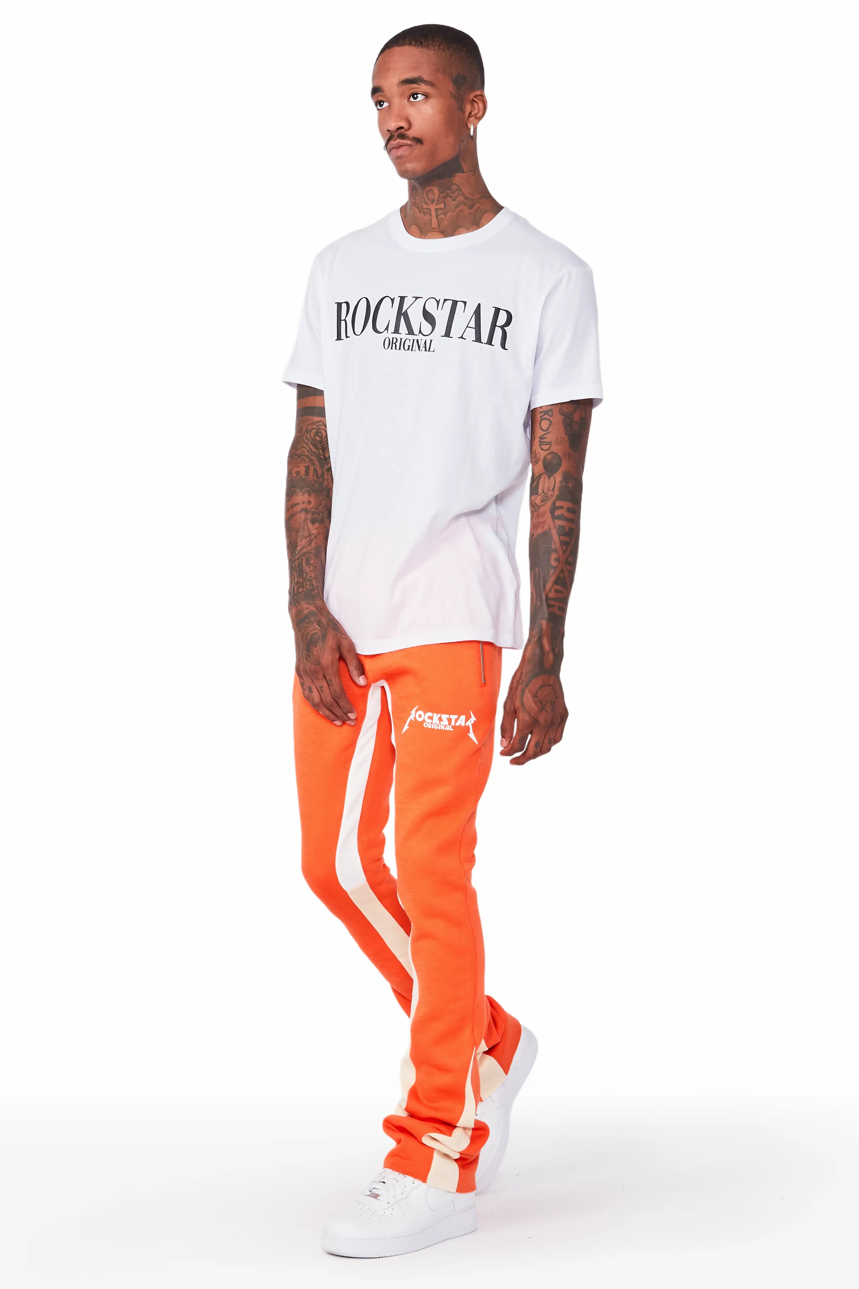 Everest Orange Stacked Flare Track Pant