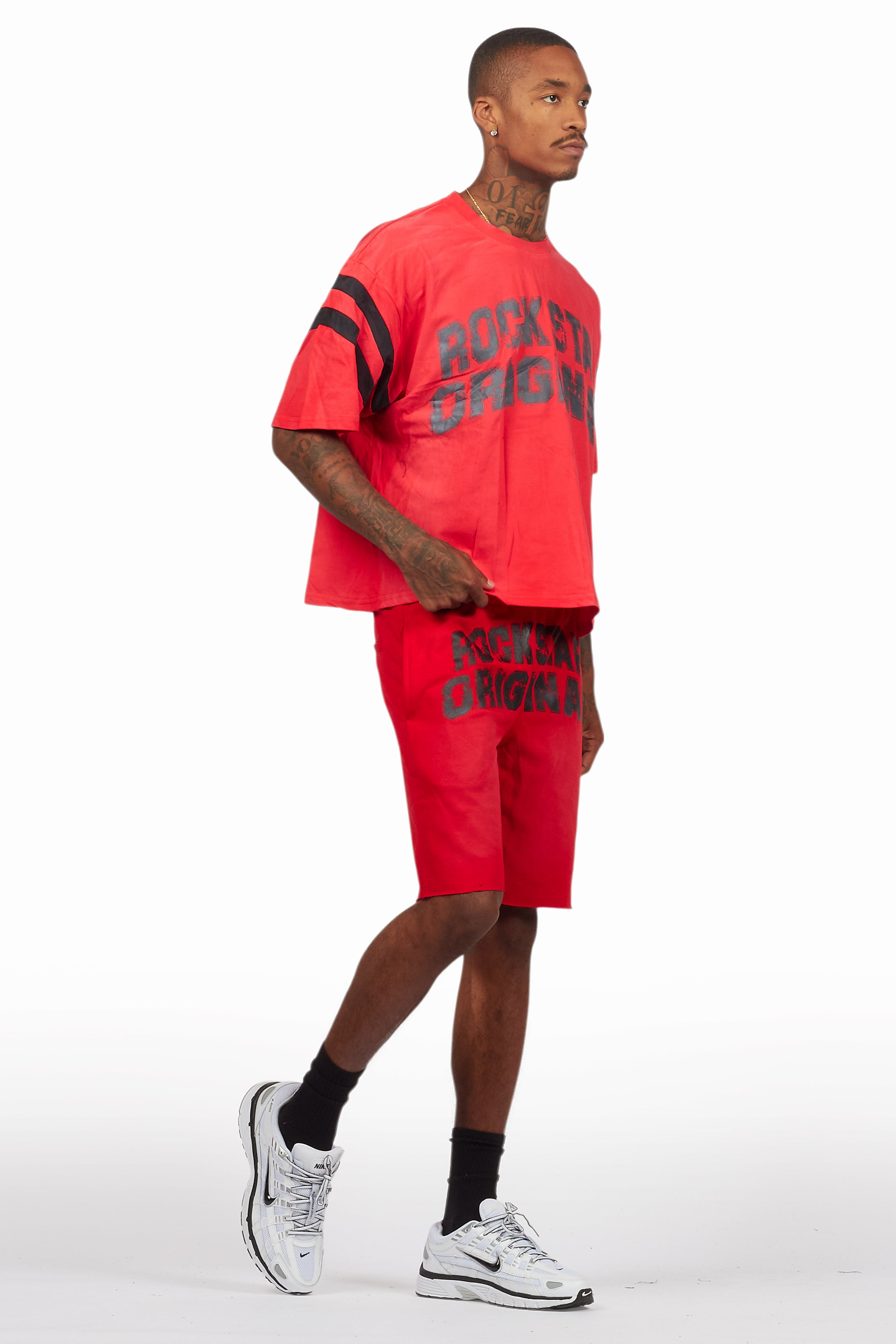 Tumo Red Crop Boxy Tee Short Set