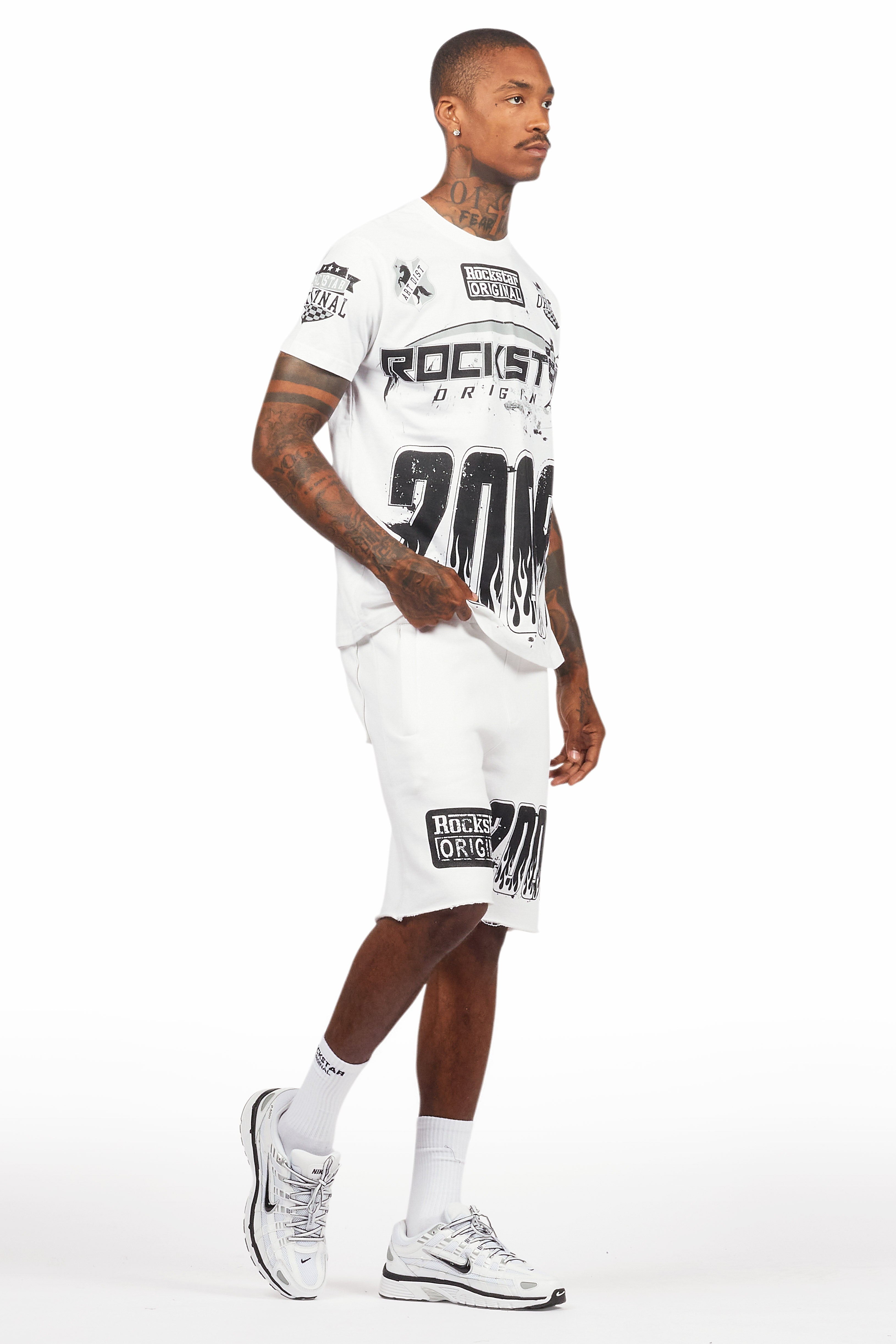 Amos White T-Shirt/Raw Edge Short Set