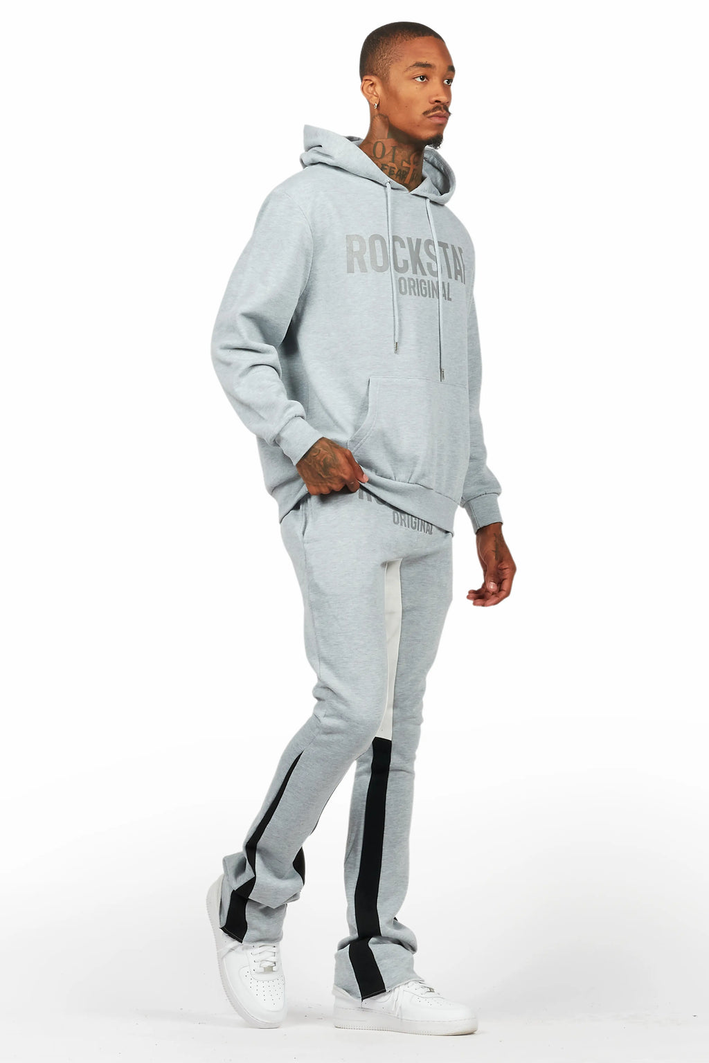 Sana Heather Grey Hoodie/Stacked Flare Track Pant Set