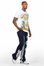Racing Grung White/Navy T-Shirt/Stacked Baggy Track Pant Set