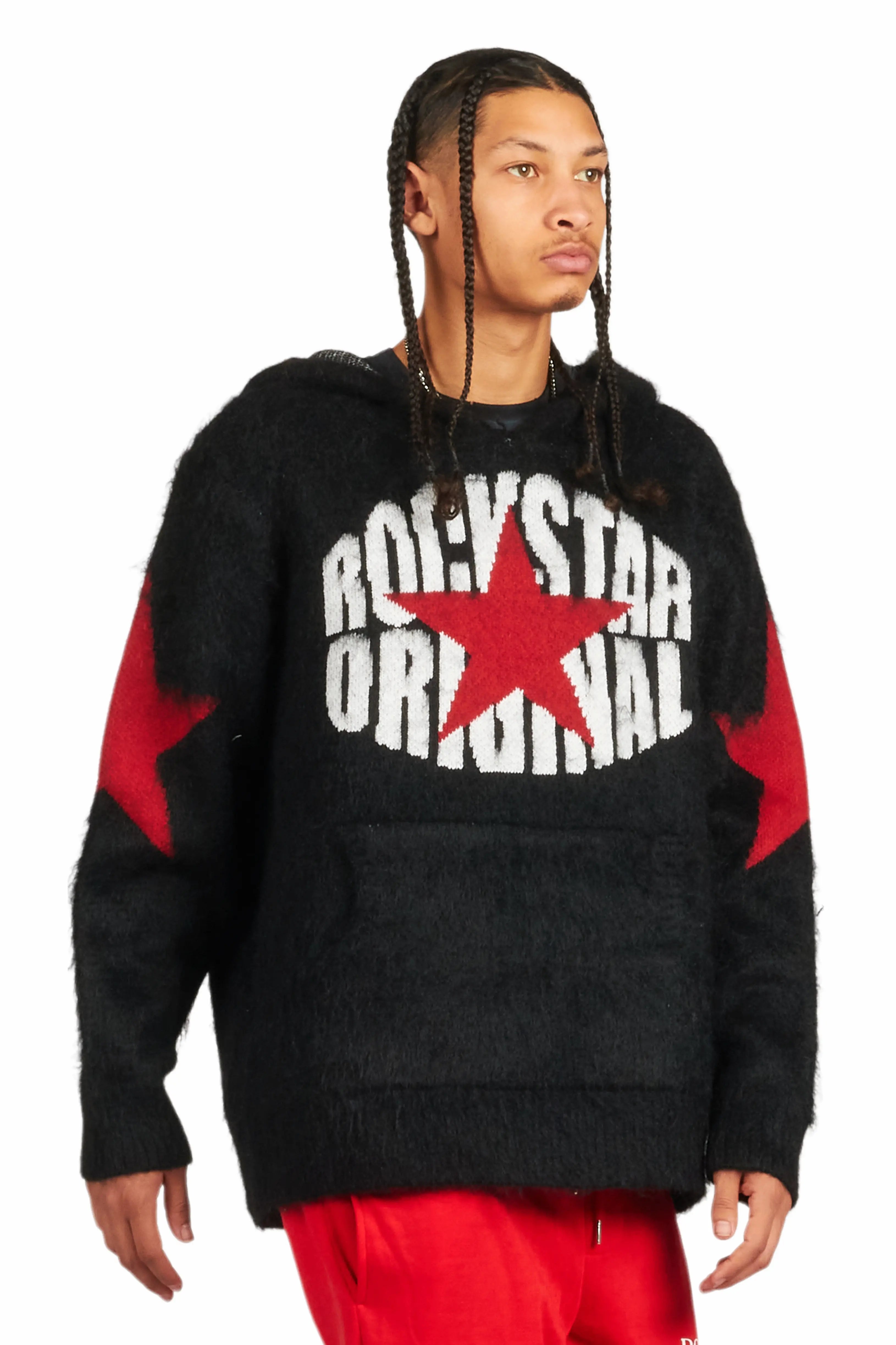 States Black Graphic Knitted Mohair Hoodie
