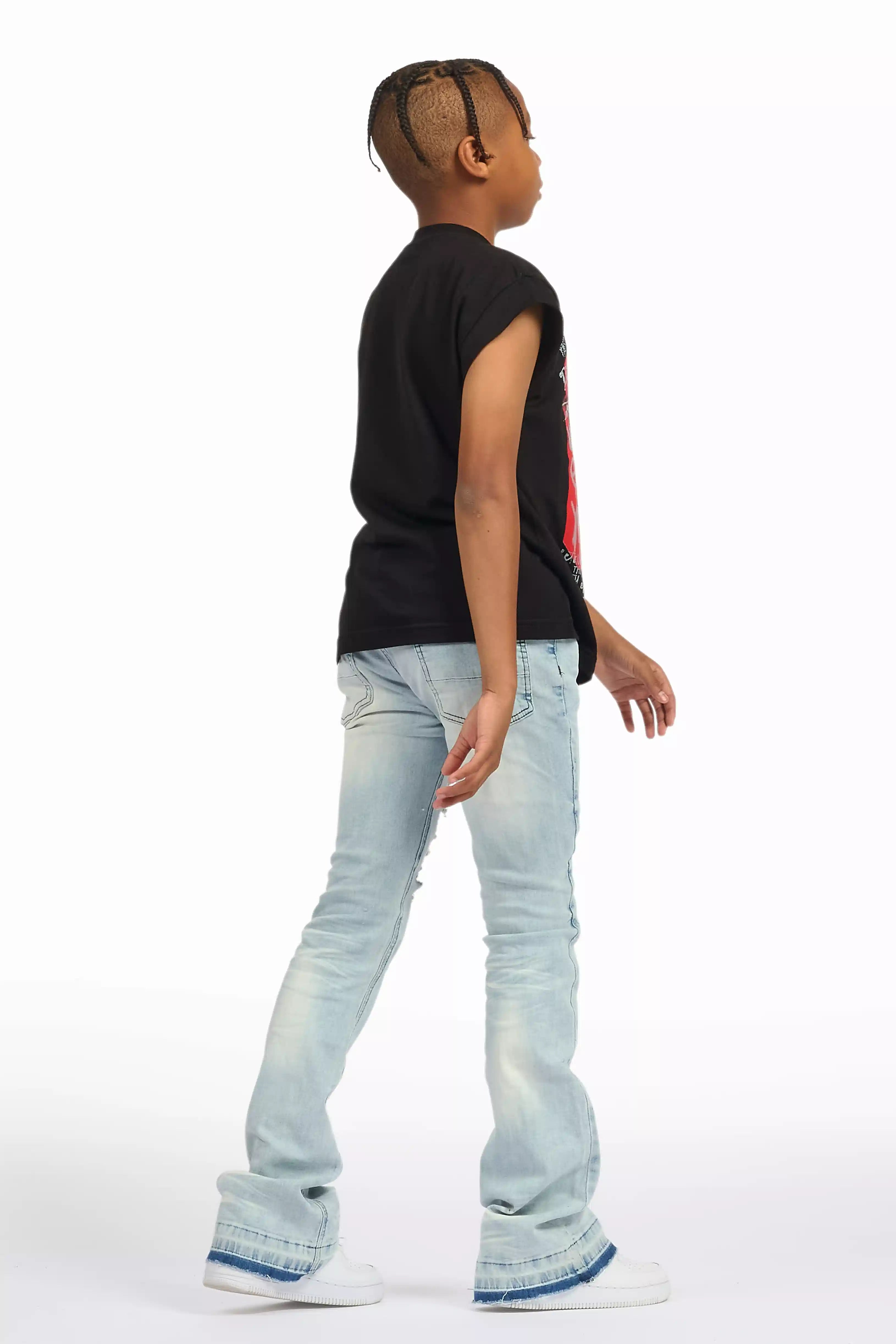 Boys Zahir Blue Slim Stacked Flare Jean