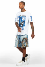 Grill White/Blue Tapestry T-Shirt/Denim Short Set