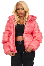 Keisha Pink Cargo Puffer Jacket