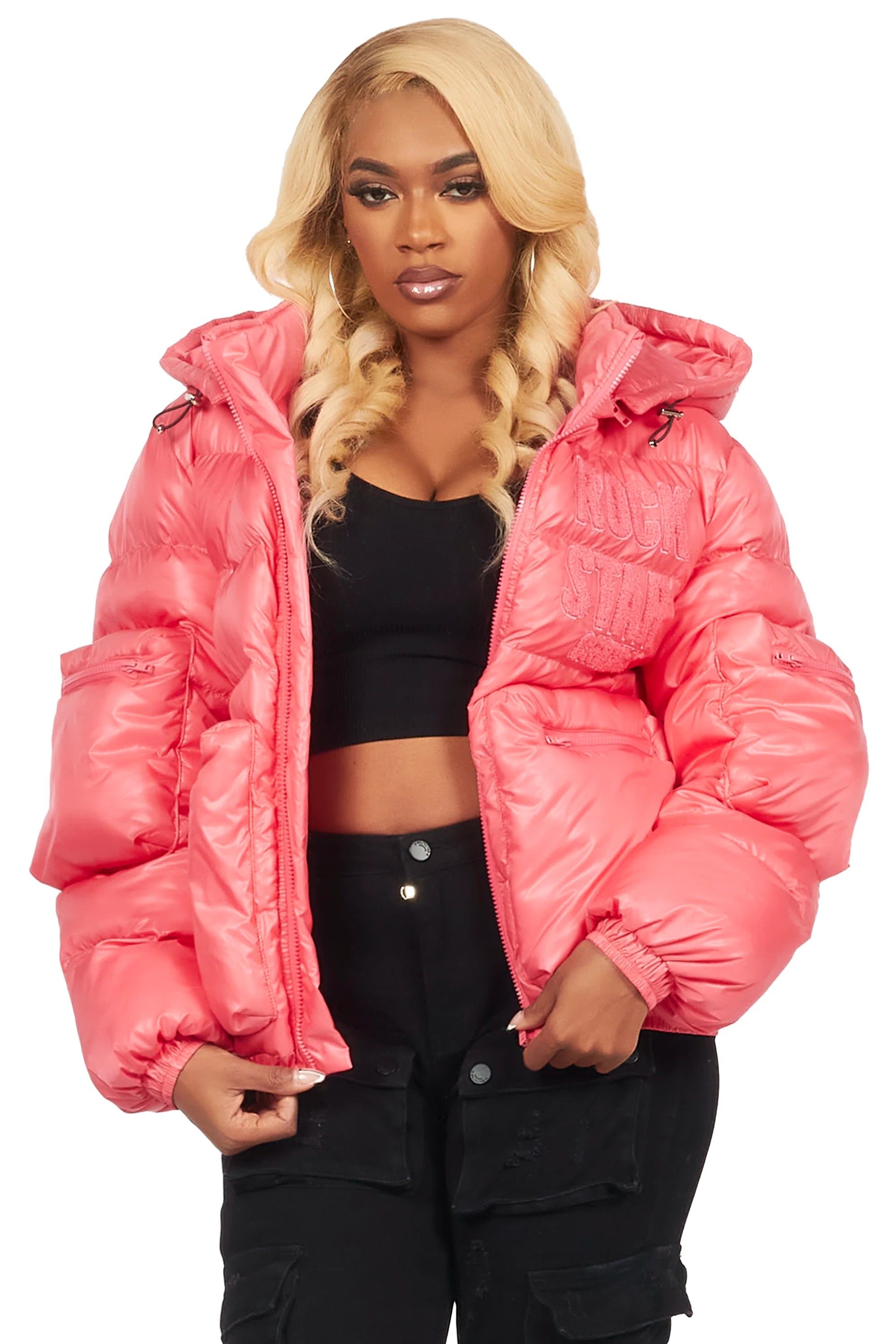 Keisha Pink Cargo Puffer Jacket