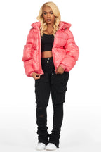 Keisha Pink Cargo Puffer Jacket
