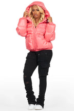 Keisha Pink Cargo Puffer Jacket