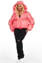 Keisha Pink Cargo Puffer Jacket