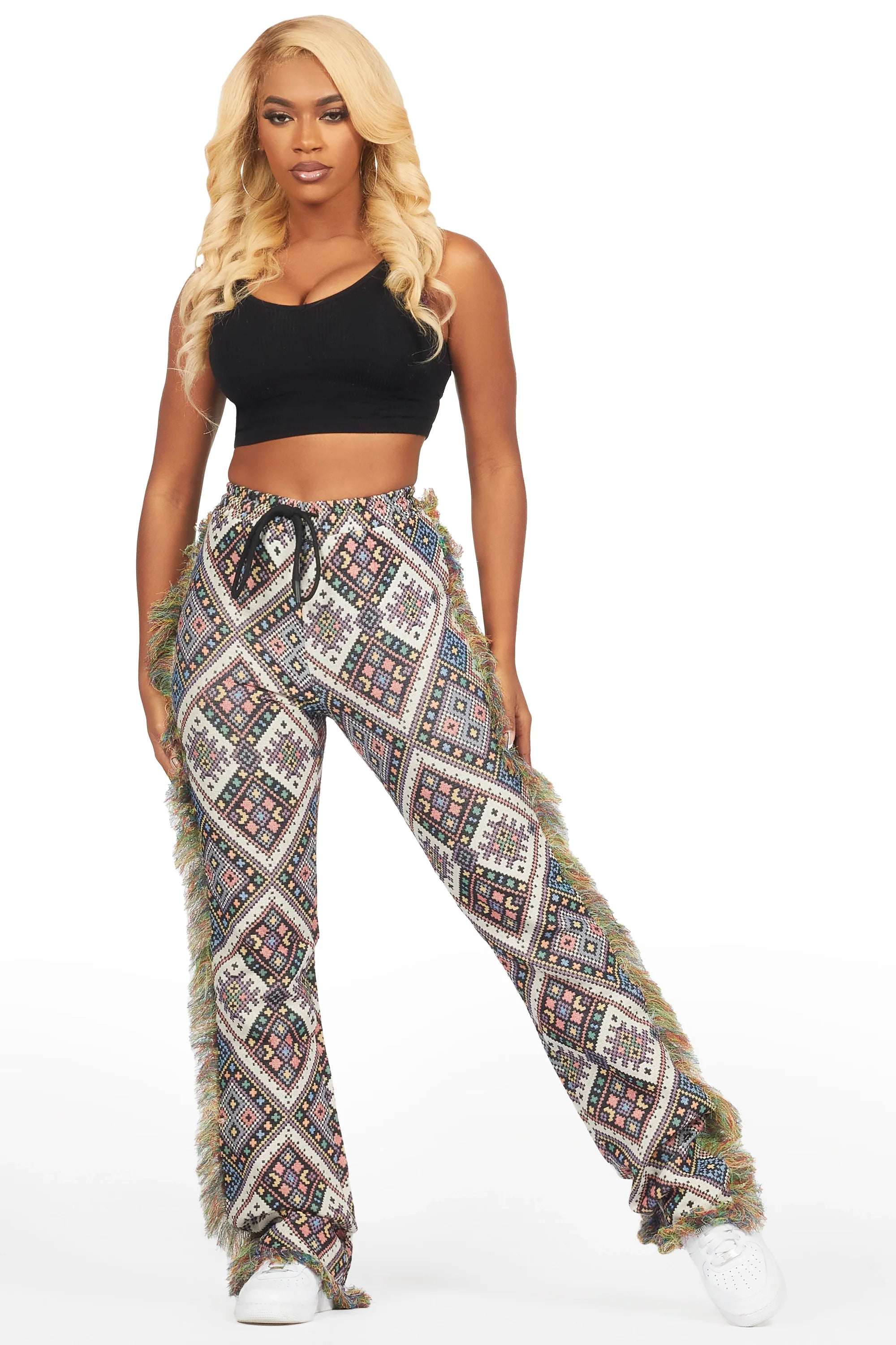 Missy Black Multi Print Tapestry Stacked Pant