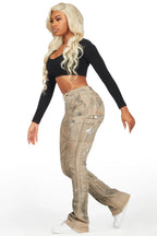 Miesha Brown Stacked Flare Jean